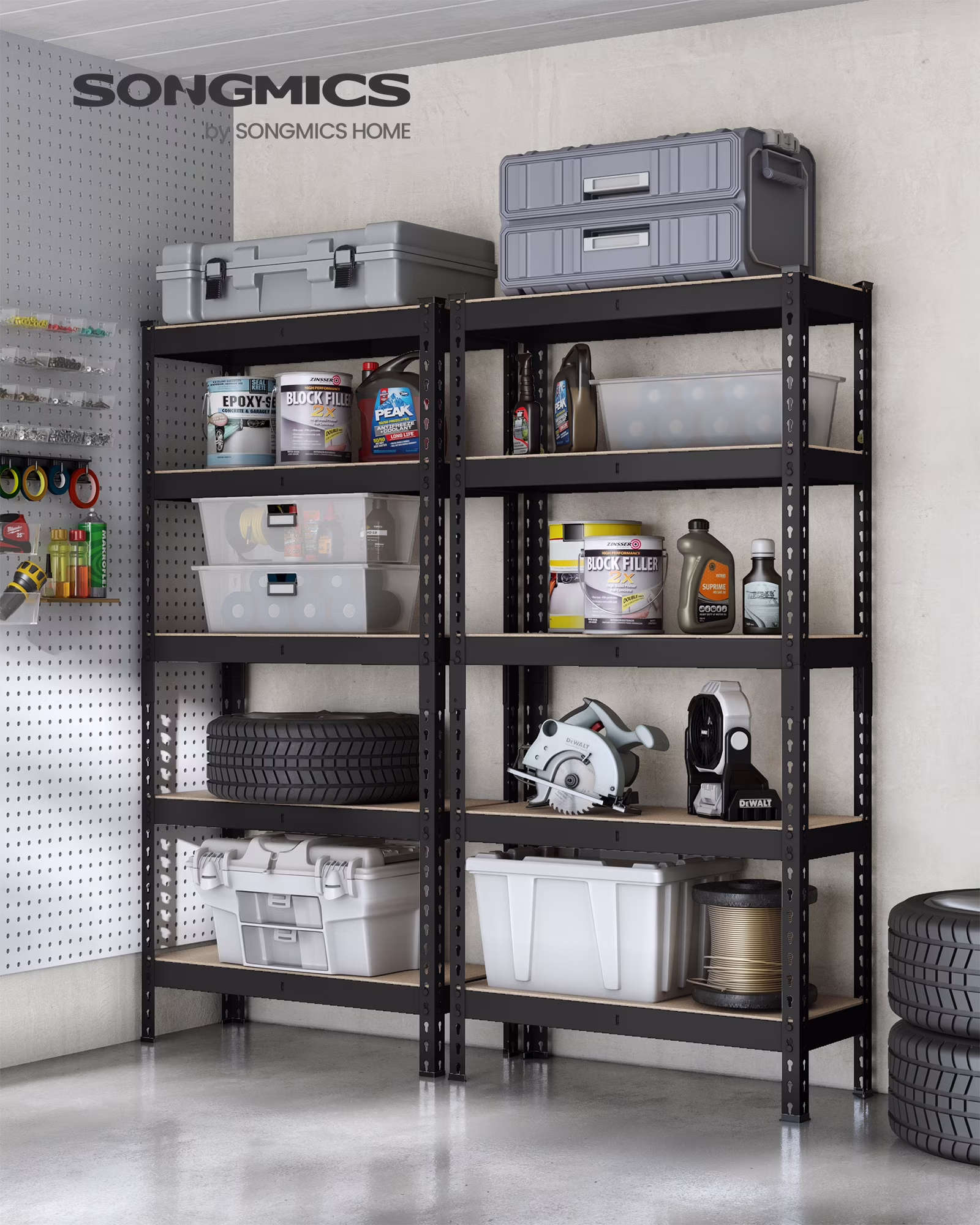 Set of 2 Heavy-Duty 5-Tier Storage Shelves, 2310 lb Total Capacity, Boltless Adjustable Steel Shelving Units for Garage Basement, 59.1" H, Black