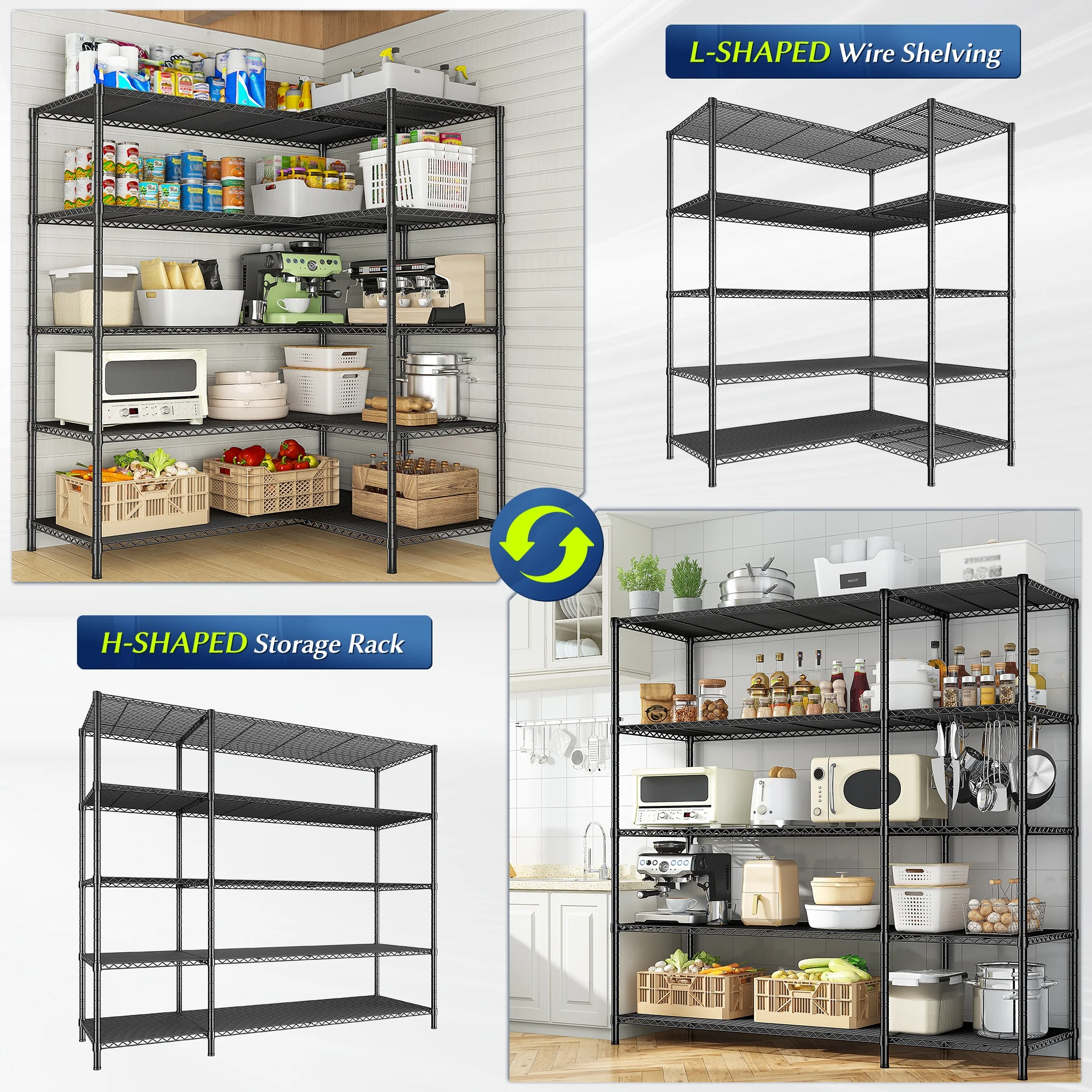 REIBII Heavy Duty 4-Tier Metal Wire Shelving Unit,Adjustable L-Shape Corner Storage Rack for Garage,Pantry,Kitchen,1120 lbs Capacity - Image 12