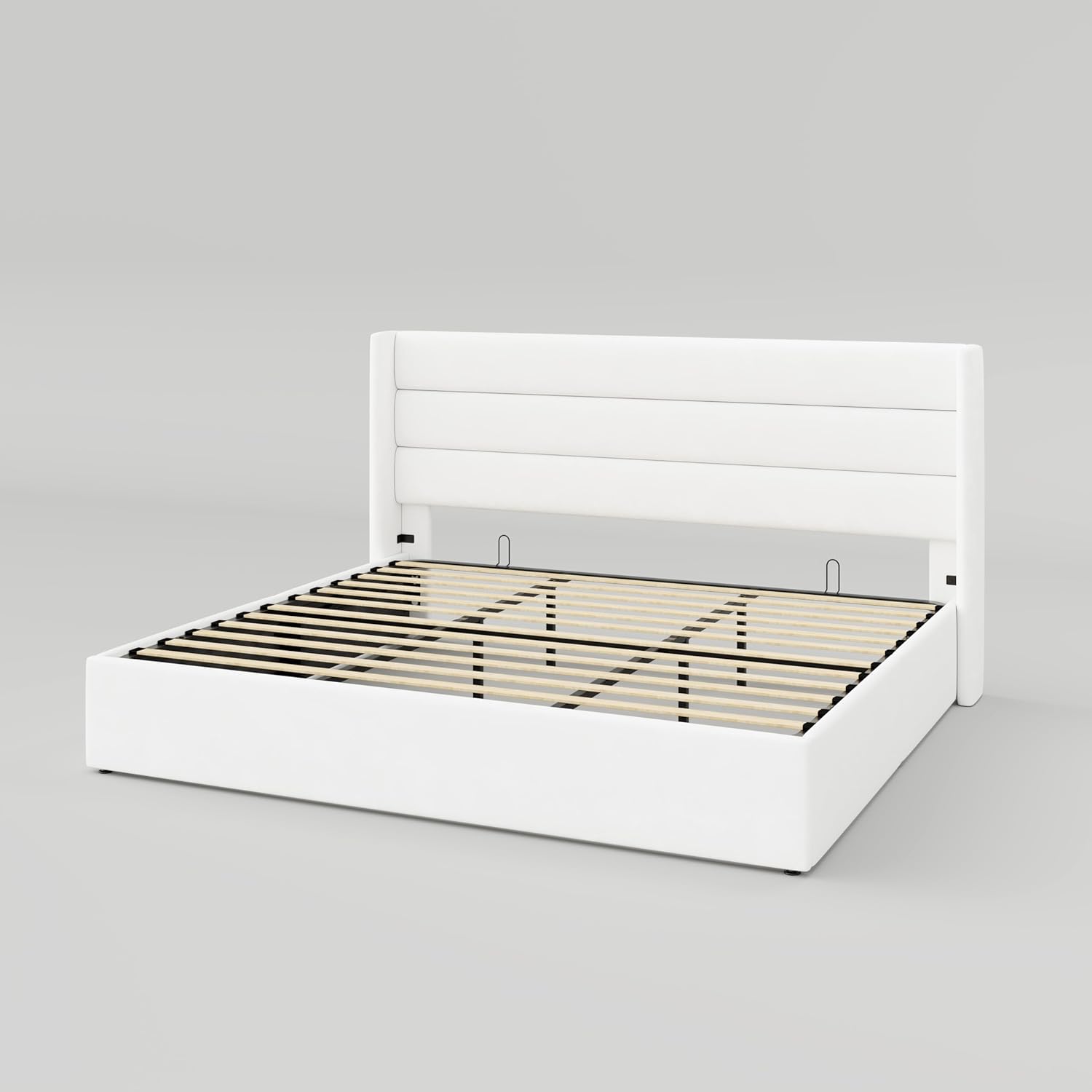 Queen Size Lift Up Storage Bed with Wingback Headboard, Upholstered Platform Bed Frame with Hidden Storage - Image 65