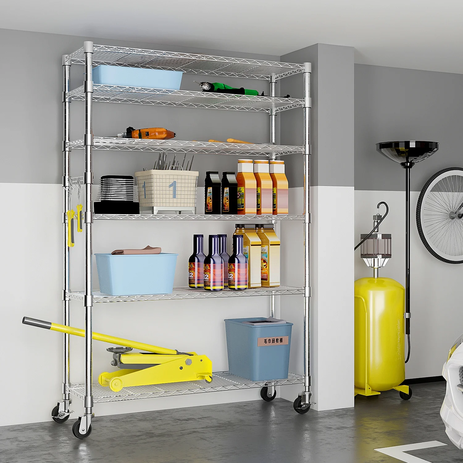 HiiKaa UltraDurable Heavy Duty NSF Solid Steel Wire Rack Storage Unit with Wheels,6-Tier Shelving for Kitchen,Storage Room,Silvery - Image 8