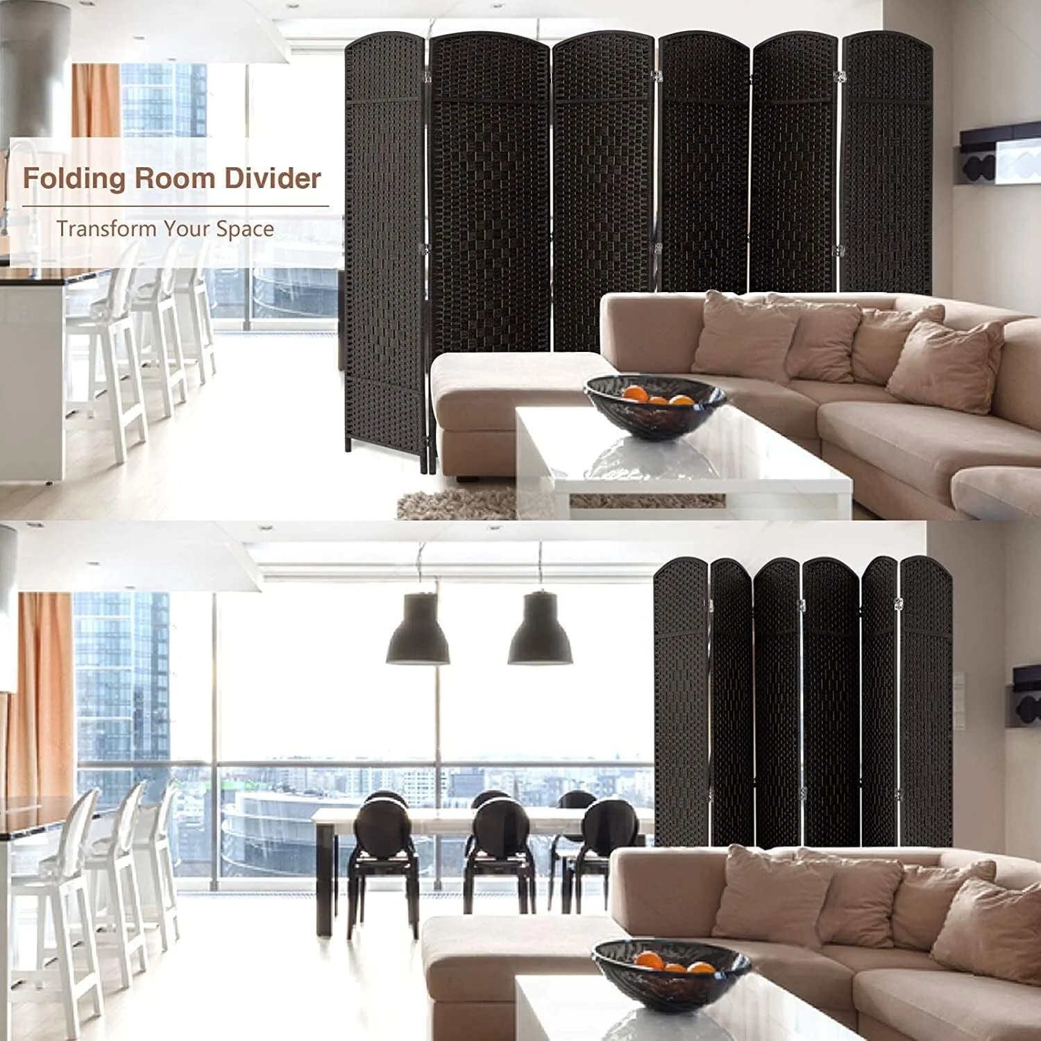 6 FT Tall Woven Fiber Room Divider, Freestanding Folding Privacy Screen - Image 36