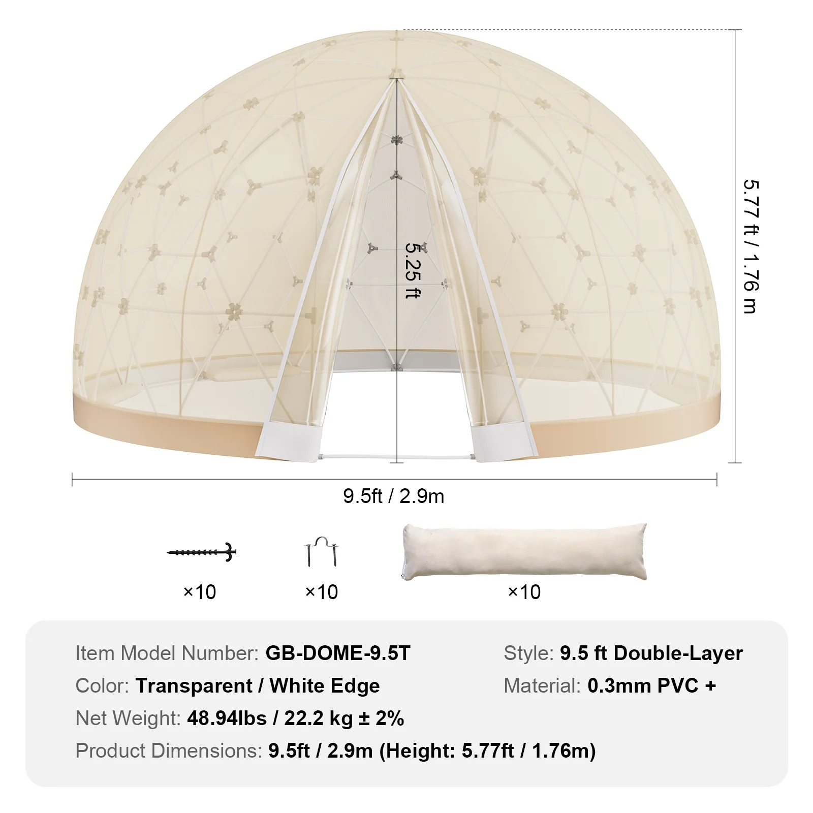 KFFKFF Dome Bubble Tent, 9.5FT Dual Cover (Clear & Light Yellow), Outdoor Spherical Shelter, Enhanced Garden Igloo, Weatherproof Pod for Camping, Patio, Outdoor Dining, Backyard Gatherings - Image 8