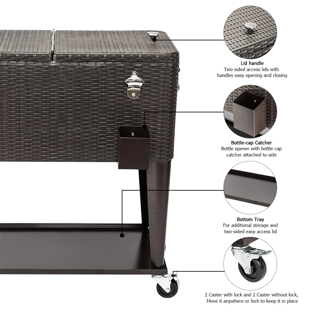 EasingRoom Iron Spray Plastic Patio Cooler Cart with Tray Cooler with Shelf Green - Image 28