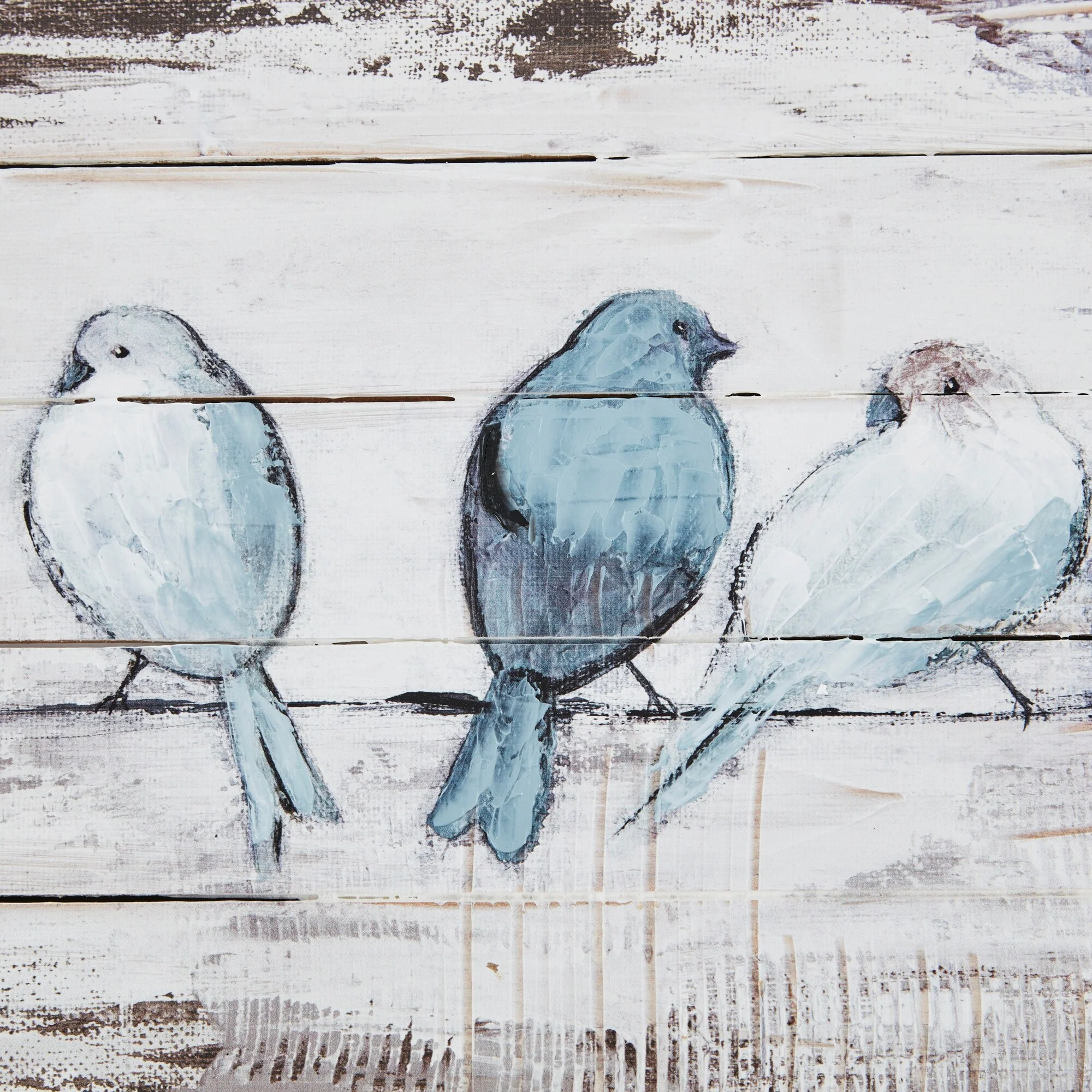 Hand Painted Perched Birds Wood Plank Wall Decor, White and Grey Decorative Wall Art - Image 2