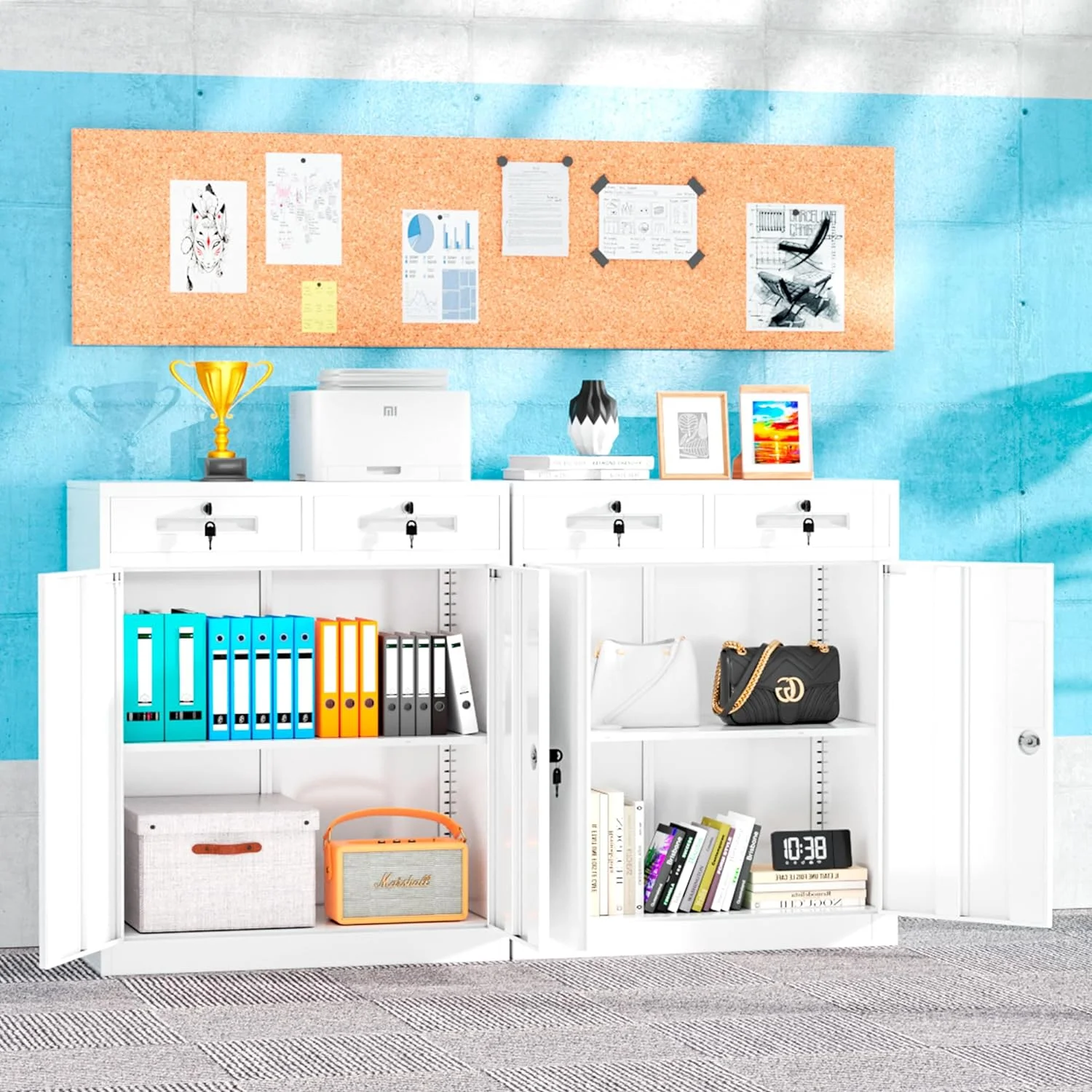 Superday Locking Metal Storage Cabinet with 2 Drawers, Lockable Garage Storage Cabinet with Locking Doors and Adjustable Shelves, Tool Cabinets for Home Office, School, Etc - Image 12