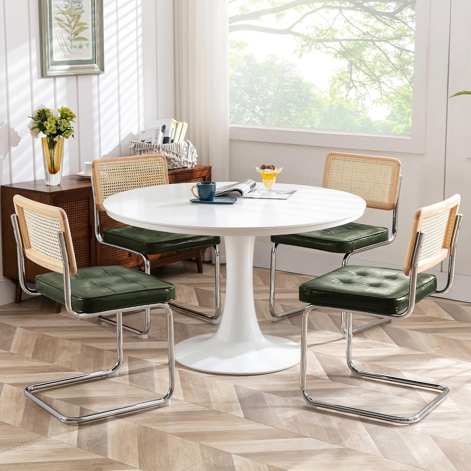 Natural Rattan Dining Chairs Set of 2, Modern Cesca Kitchen Chair - Image 8