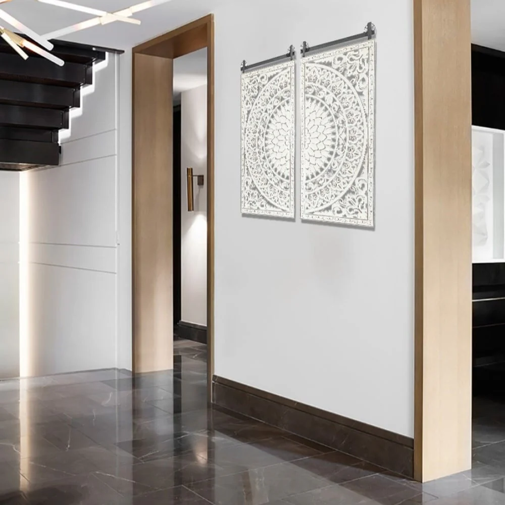 Set of 2 Distressed Ivory White Wood Flower Wall Art with Black Accents - Image 6