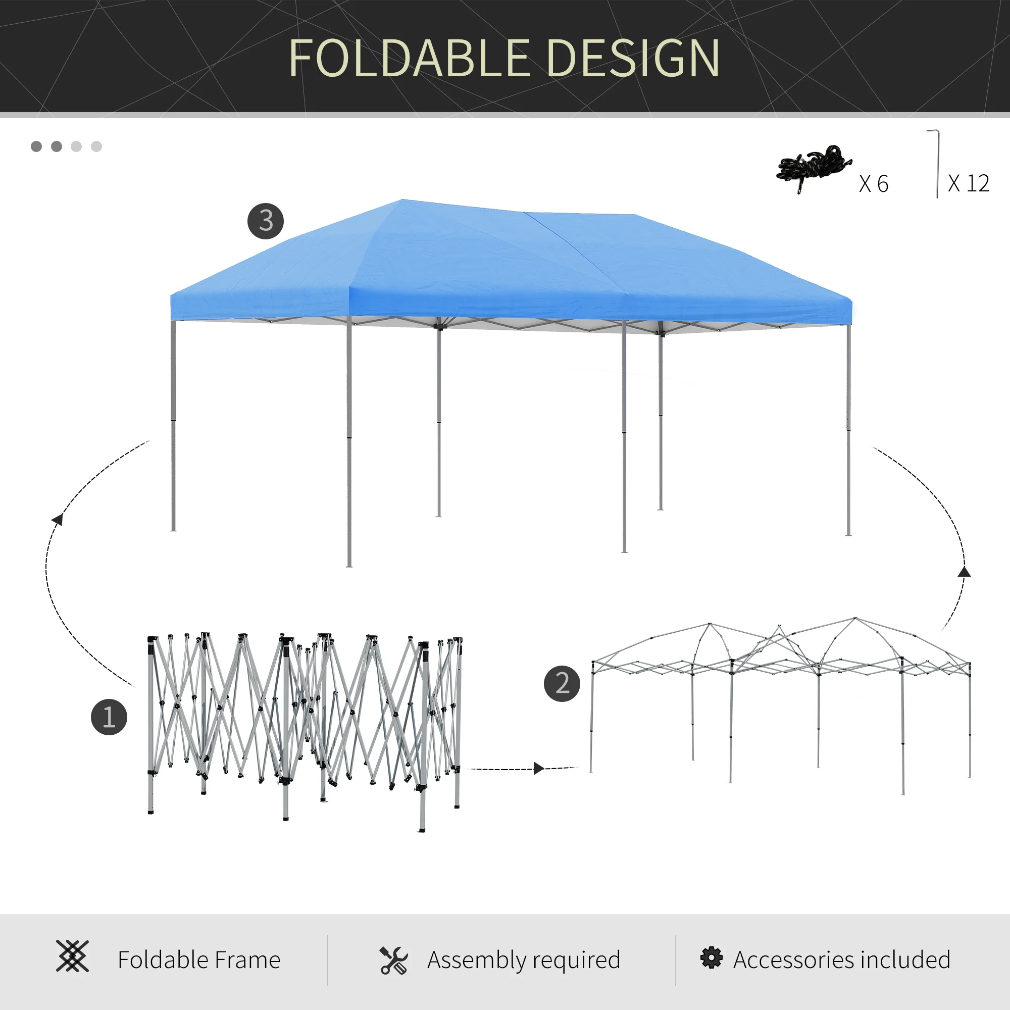 Outsunny 10' x 19' Pop Up Canopy with Easy Up Steel Frame, 3-Level Adjustable Height and Carrying Bag, Sun Shade Event Party Tent for Patio, Backyard, Garden, Blue - Image 4