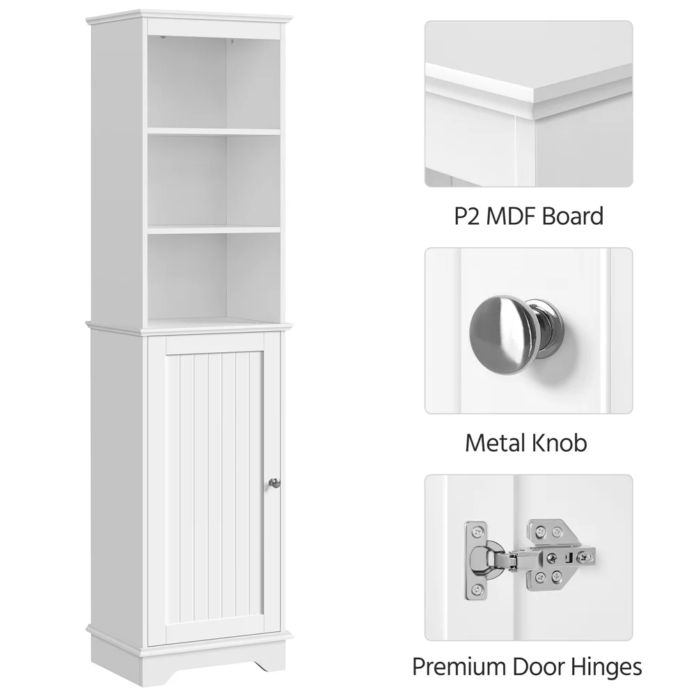 Renwick Tall Slim Storage Cabinet with Single Door and Open Shelves for Home Small Space, White - Image 5