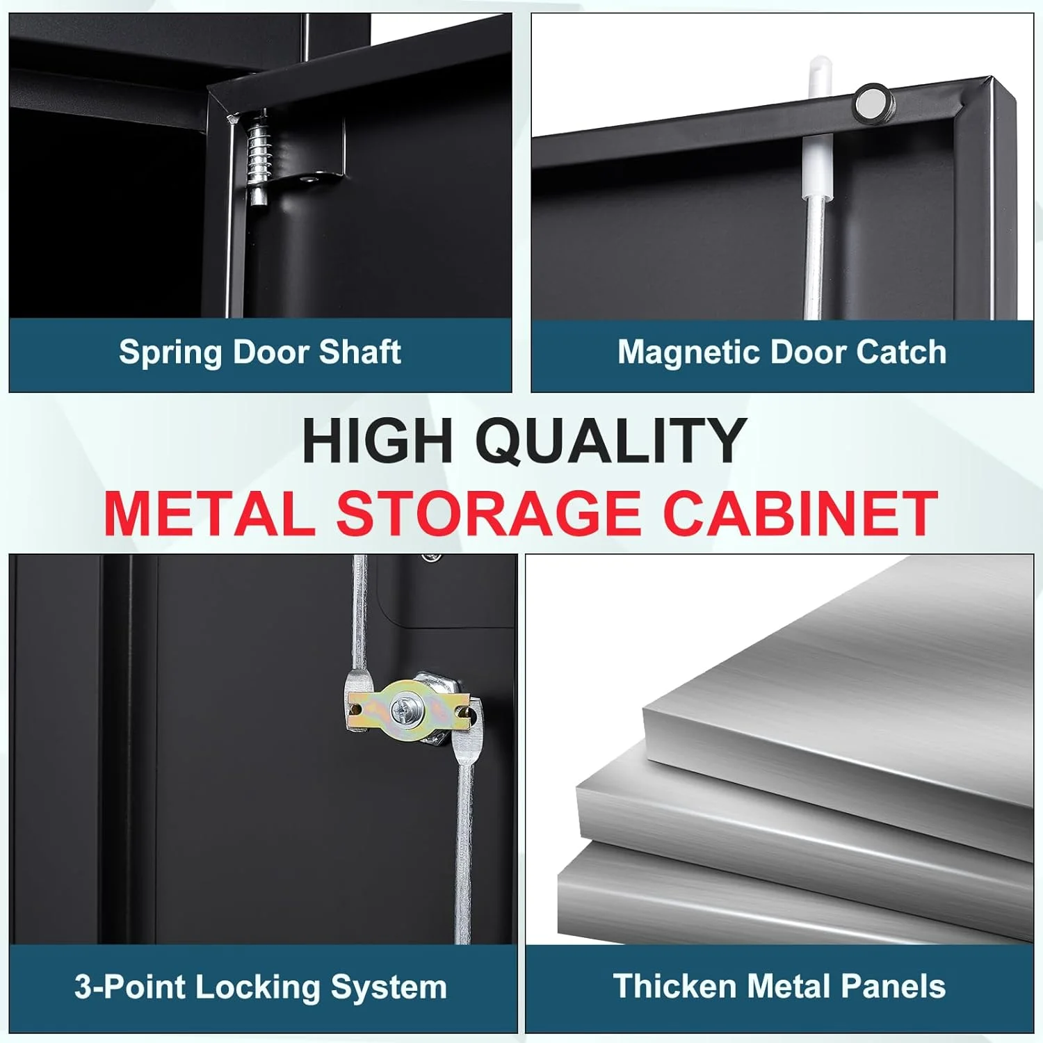 MIIIKO Metal Storage Cabinet with Locking Doors, Black Garage Lockable Steel Cabinets with 4 Doors and 5 Shelves for Home, Garage, Pantry Workshop Warehouse - Image 4