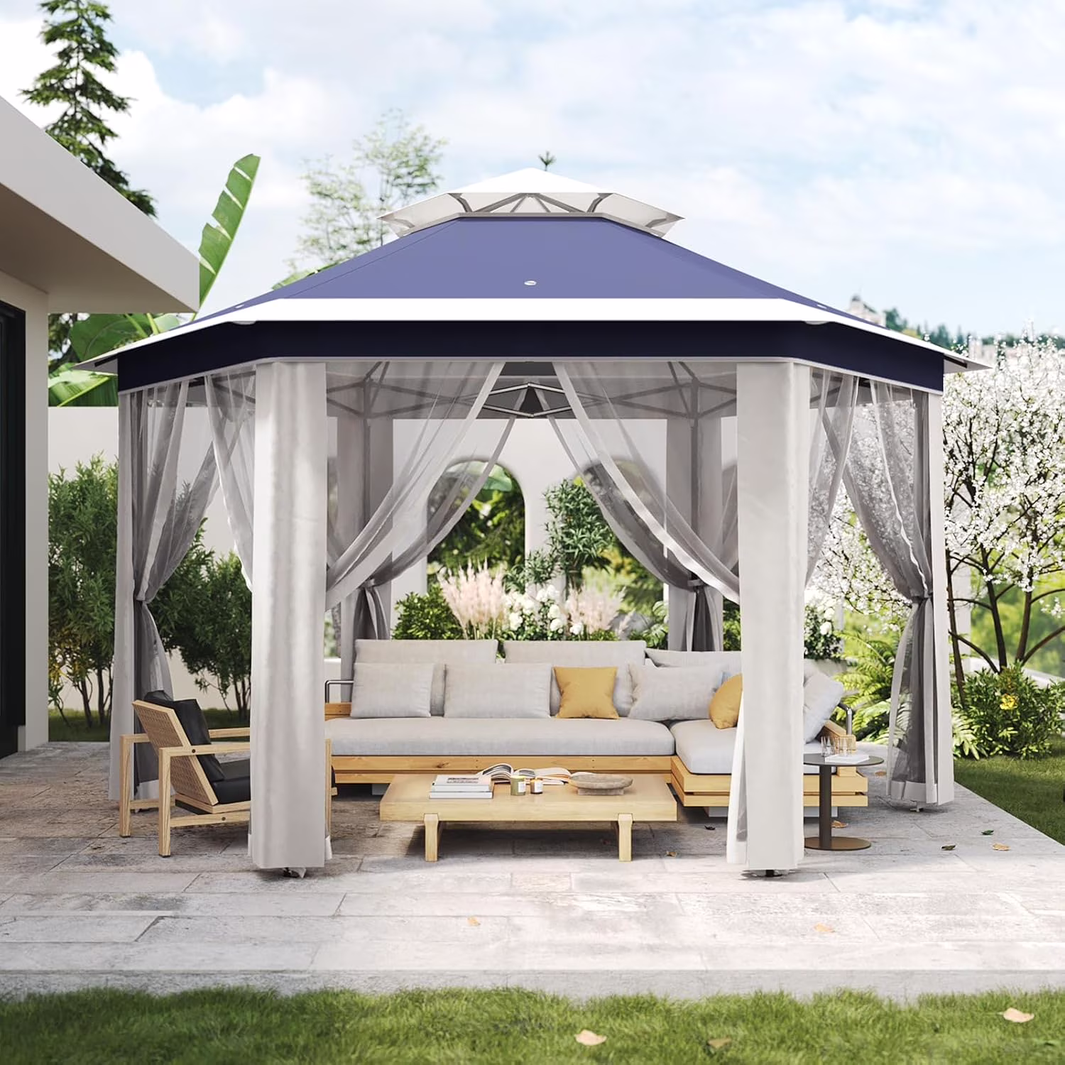 Pop Up Gazebo 13x13ft, Hexagonal Outdoor Canopy Shelter, Instant Patio Gazebo Tent with Mesh Netting and Strong Steel Frame for Patio Backyard Garden Wedding Party - Image 7