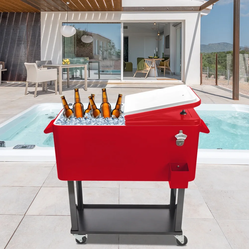 EasingRoom Iron Spray Plastic Patio Cooler Cart with Tray Cooler with Shelf Green - Image 23