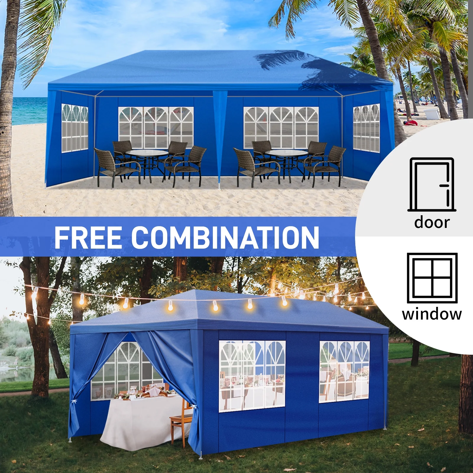 OverPatio Blue 10'x20' Canopy Party Outdoor Gazebo Tent with 6 Sidewalls for Weddings and Parties - Image 4