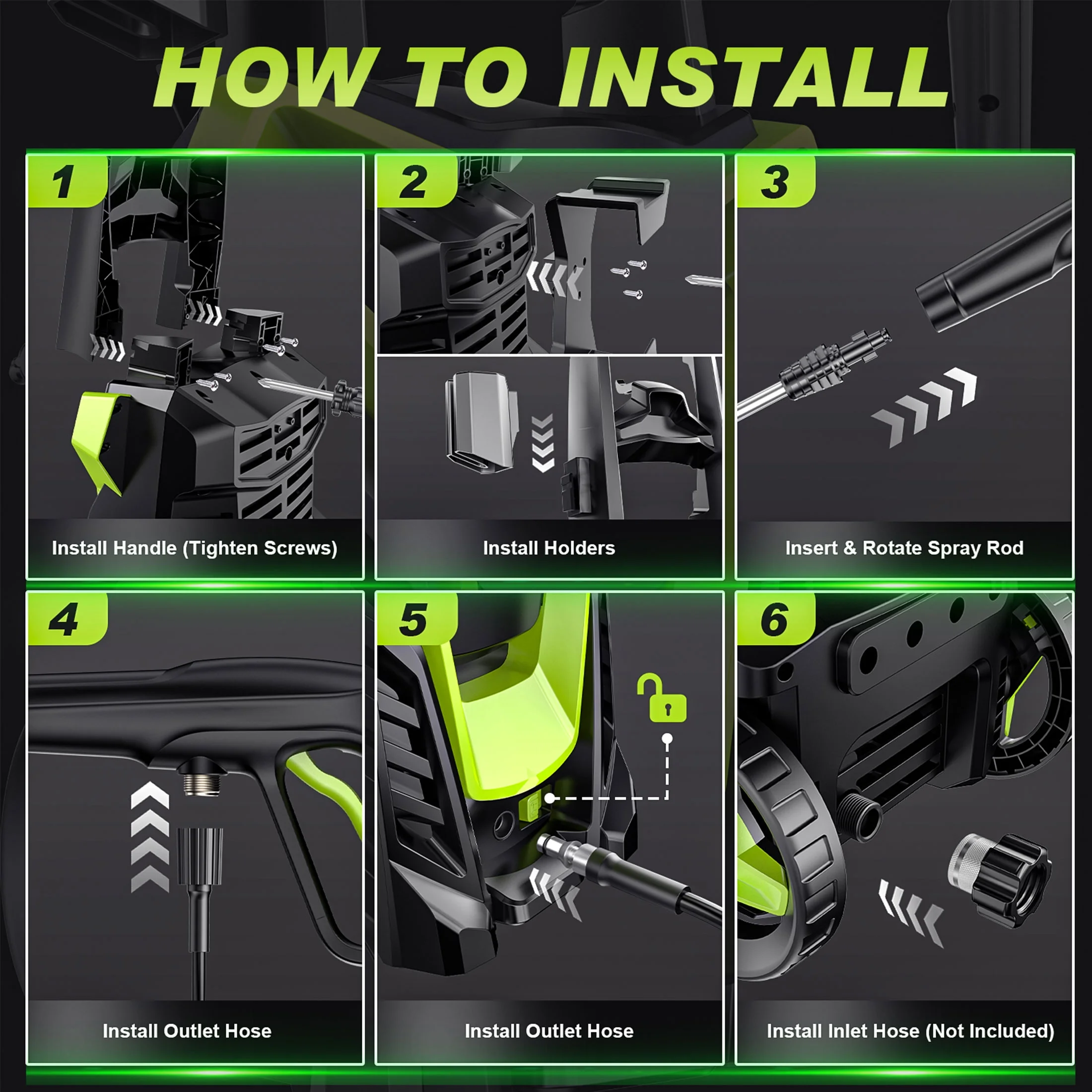 Gisam Electric High Pressure Washer, 4300 PSI 2.5 GPM, with 4 Quick Connect Nozzles, Foam Can, for Cars/ Fences/ Driveways/ Patios / Home Cleaning - Image 7