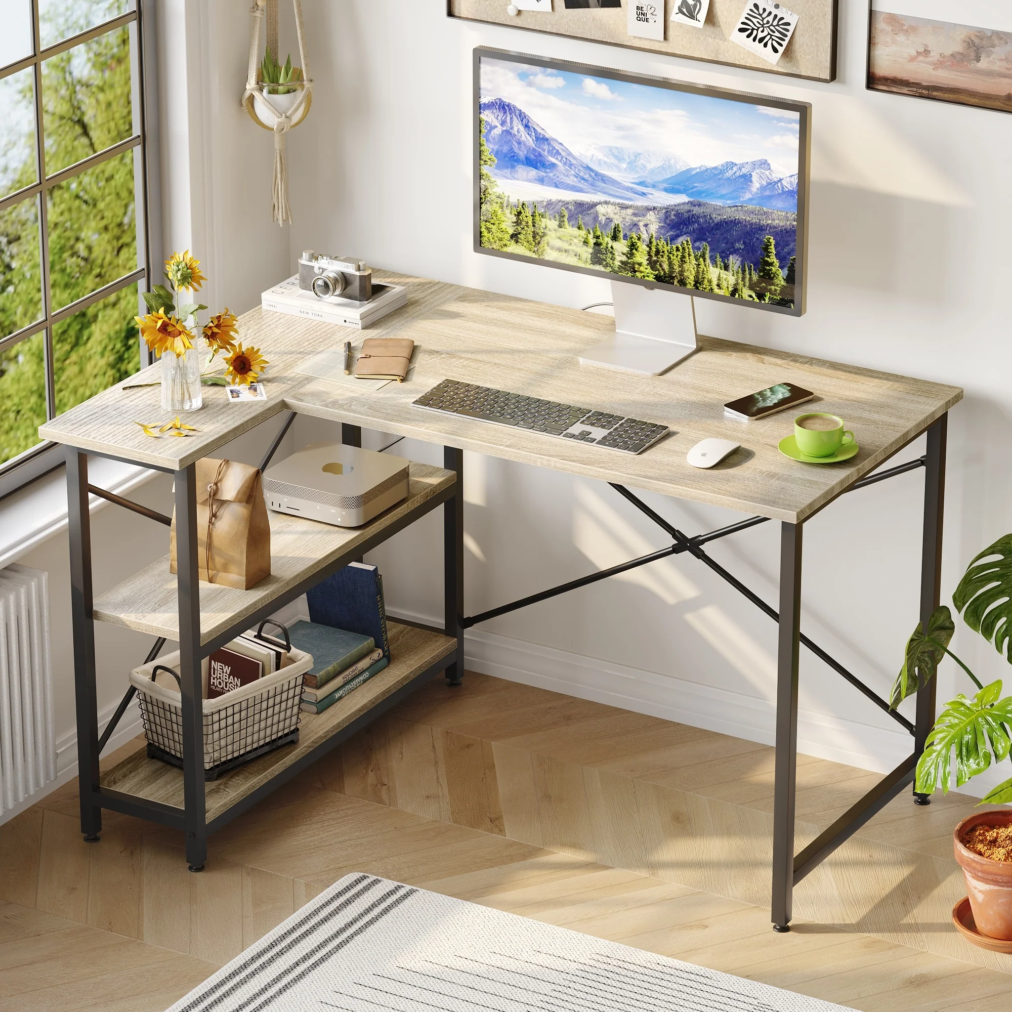Small L Shaped Computer Desk with Storage Shelves, Compact Corner Workstation for Home Office and Study - Image 45