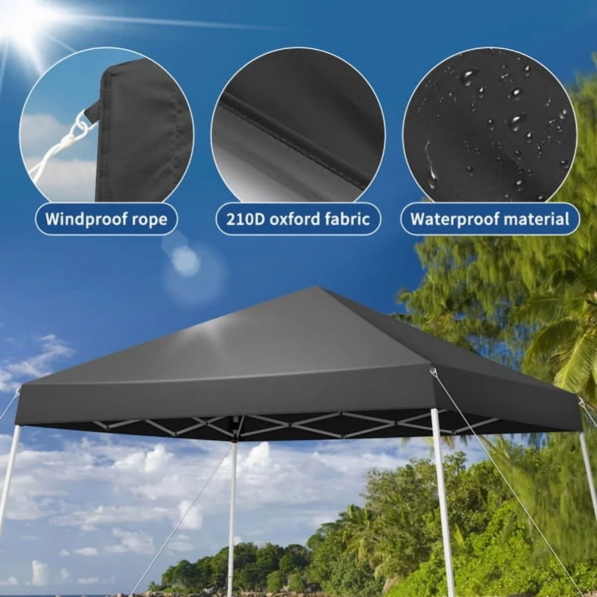 8x8ft Pop Up Canopy Tent, Outdoor Tent Canopy Foldable Portable Canopies for Camping, Patio, Easy Up Gazebo Canopy with Carry Bag Slant Legs, Dark Grey - Image 5