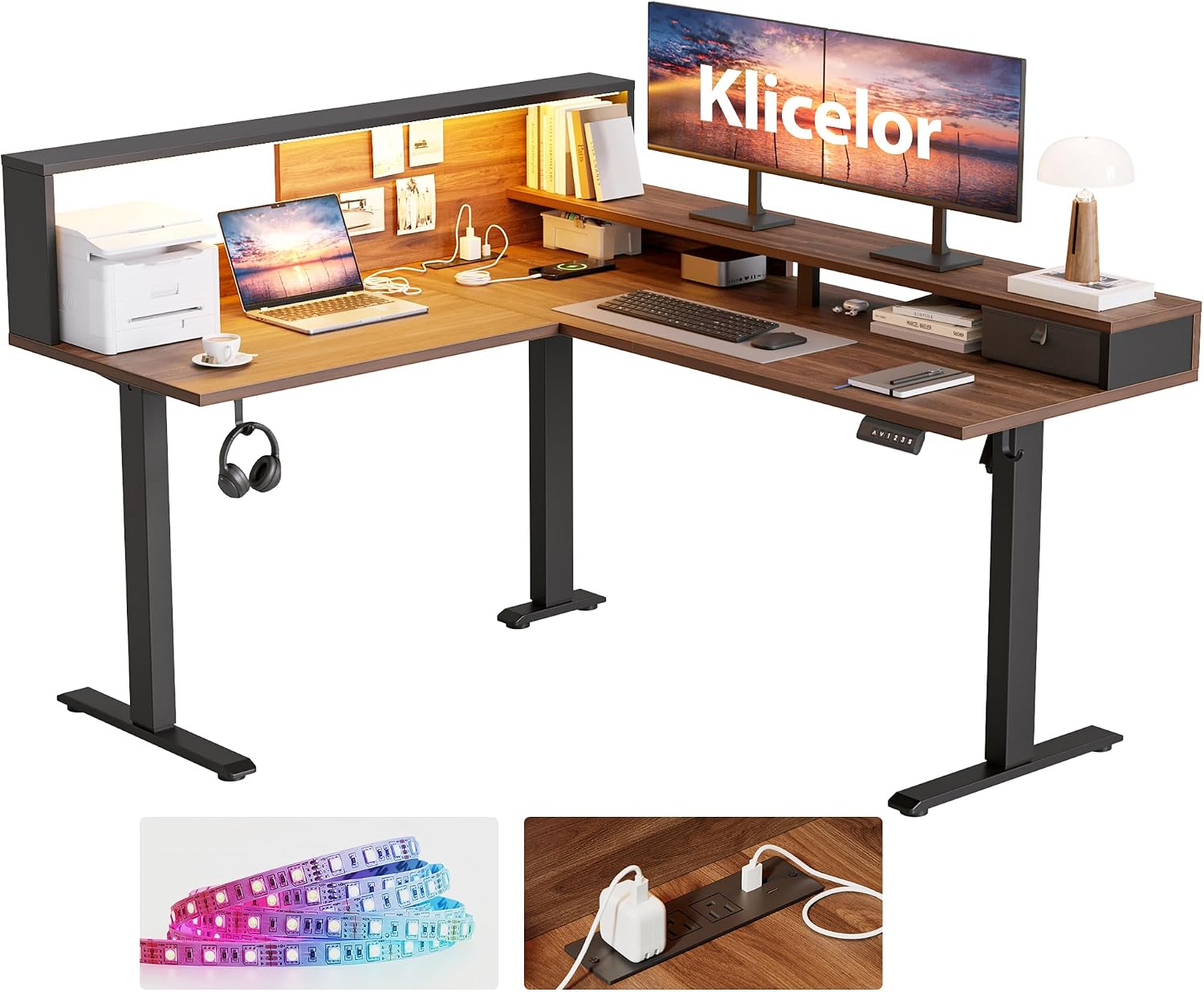L Shaped Standing Desk 63 x 48 Inch, Electric Height Adjustable Corner Desk for Home Office Workstation, Ergonomic Sit to Stand Computer Table with Memory Controller, Rustic Brown - Image 13