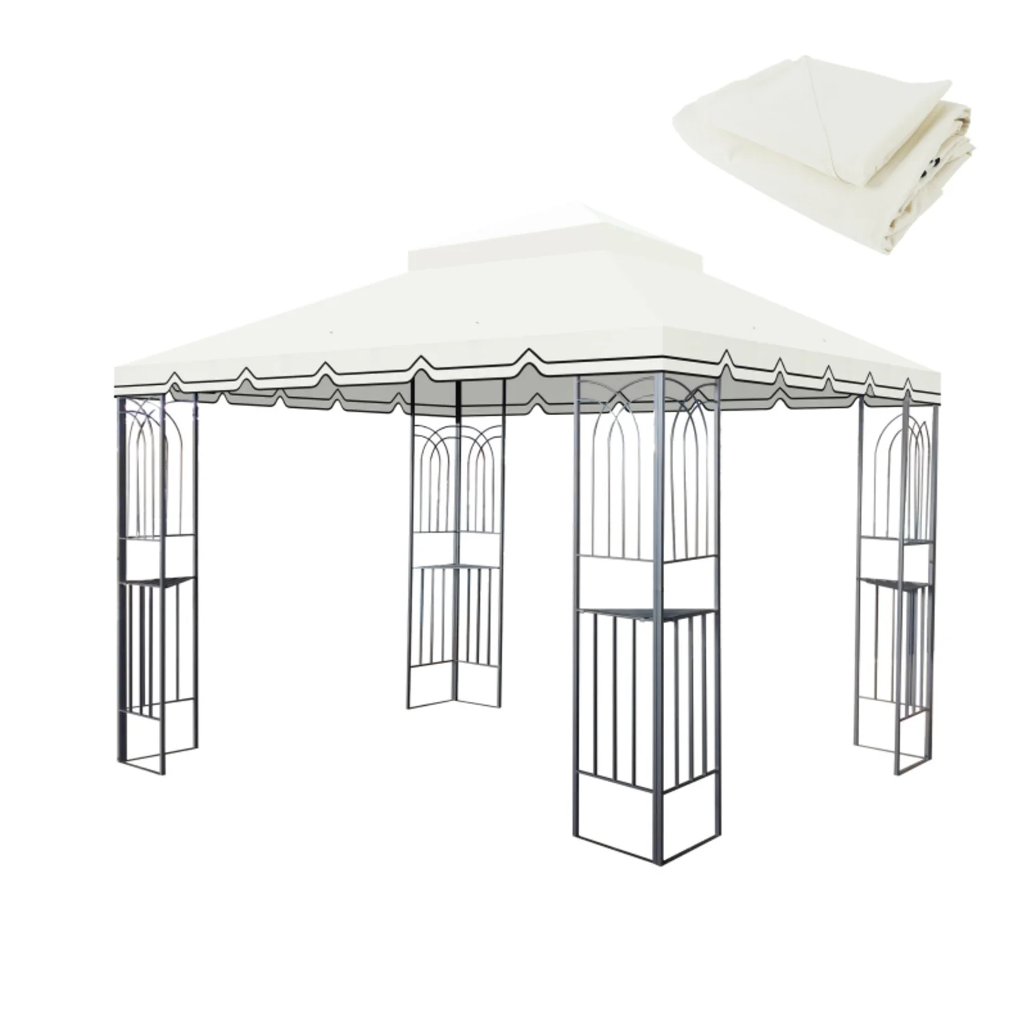 10x10 Ft Outdoor Patio Gazebo Replacement Canopy Double Tiered Gazebo Tent Roof Top Cover Only Great Wall Border Frame Not Include-beige - Image 11