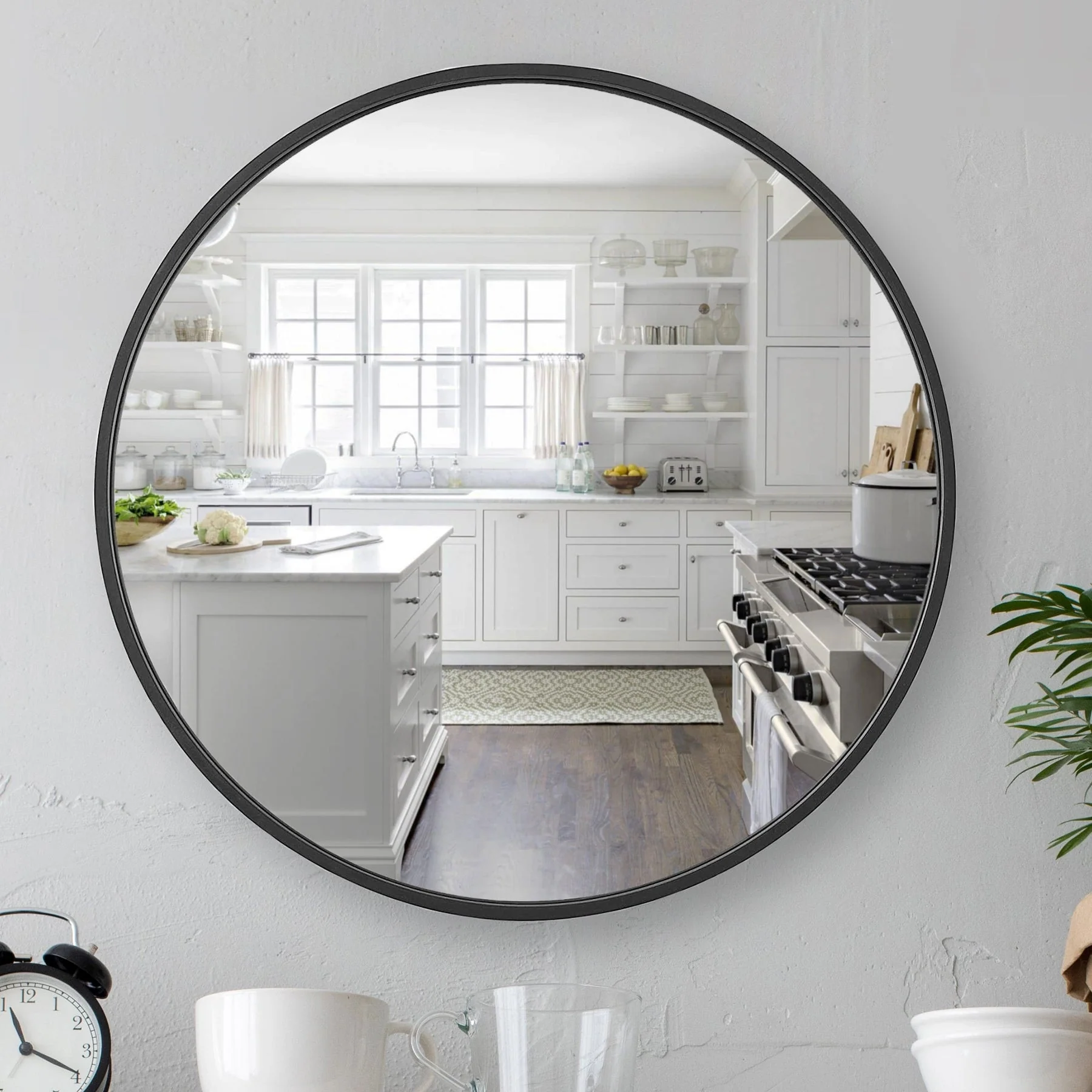 Modern Round Aluminum Wall Mirror, Decorative Circular Metal Frame Mirror for Living Room, Bedroom and Entryway - Image 2
