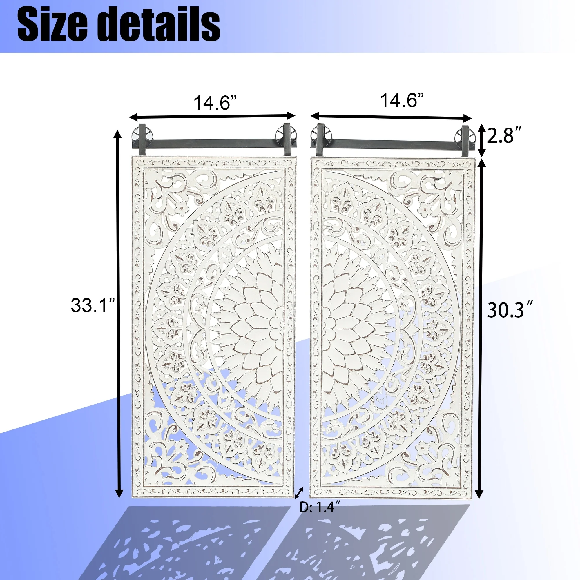 Set of 2 Distressed Ivory White Wood Flower Wall Art with Black Accents - Image 8