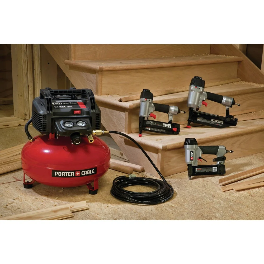 Restored Porter-Cable PCFP3KITR 3-Piece Nailer and 0.8 HP 6 Gallon Oil-Free Pancake Air Compressor Combo Kit (Refurbished) - Image 7