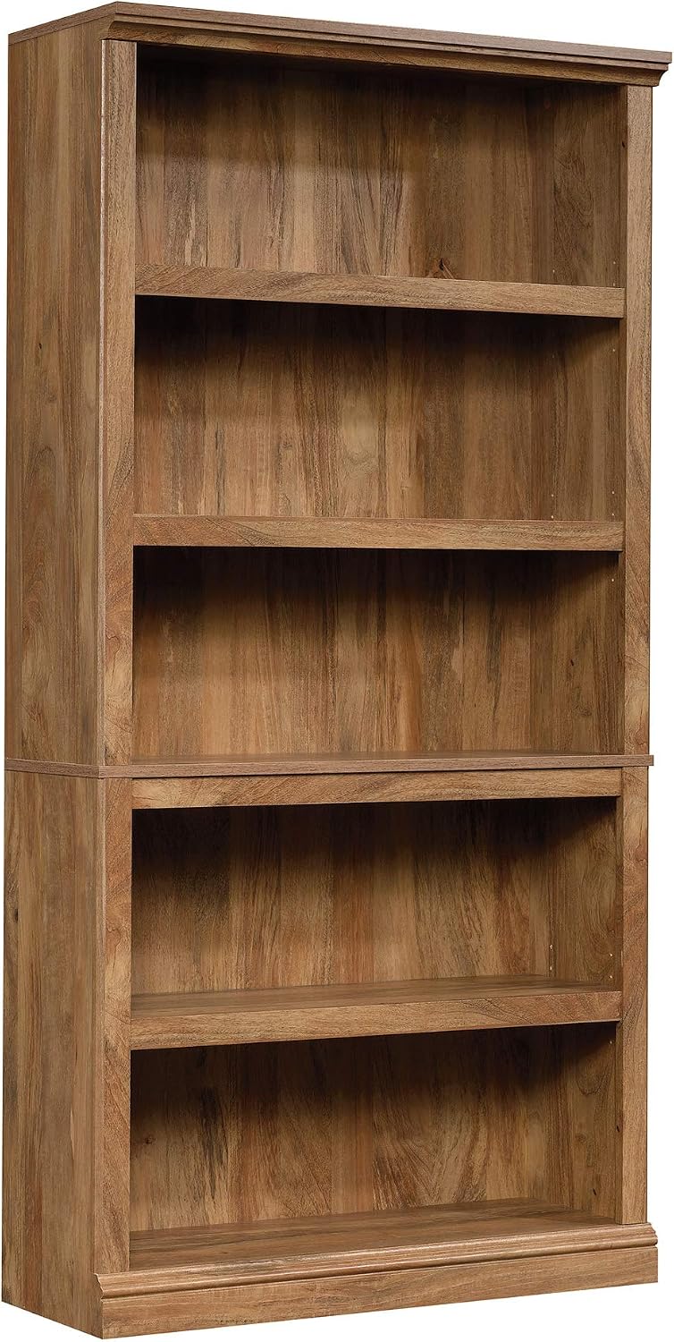 5-Shelf Split Bookcase / Bookshelf, Oiled Oak Finish - Image 8
