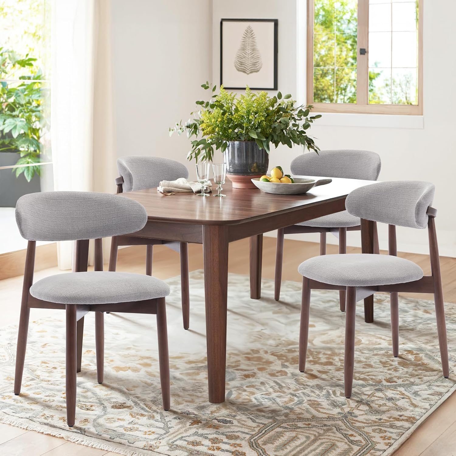 Wooden Dining Chairs Set of 4, Upholstered Kitchen Side Chairs, Beige - Image 15