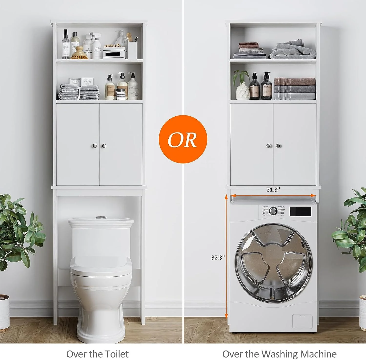 Sobaniilo Over The Toilet Storage Cabinet for Bathroom, Storage Organizer Over Toilet, Space Saver W/Adjustable Shelf & Open Storage Shelf, 75in, White - Image 6