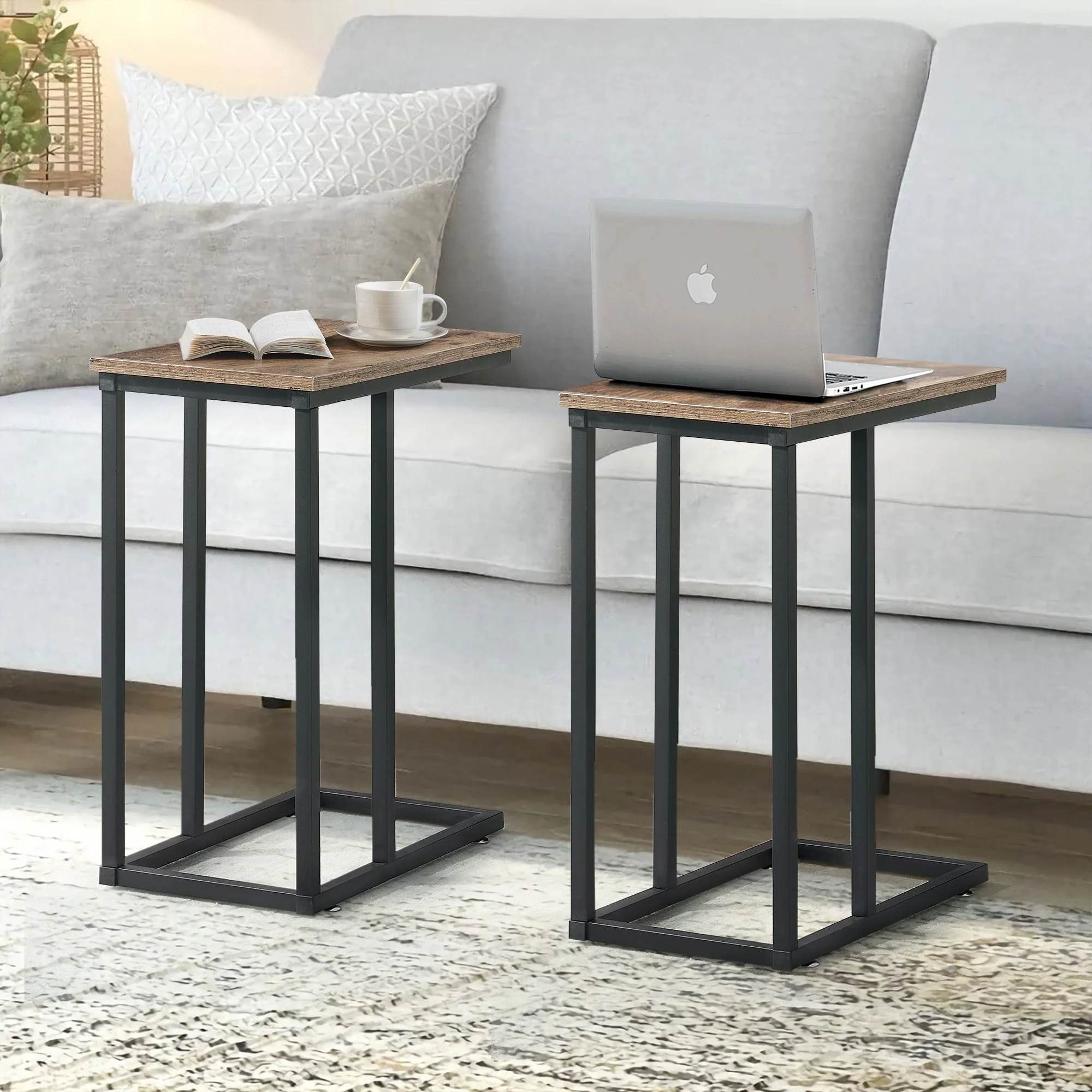 Set of 2 C-Shaped Sofa Side Tables, Small End Tables for Living Room, Bedside and TV Tray - Image 45