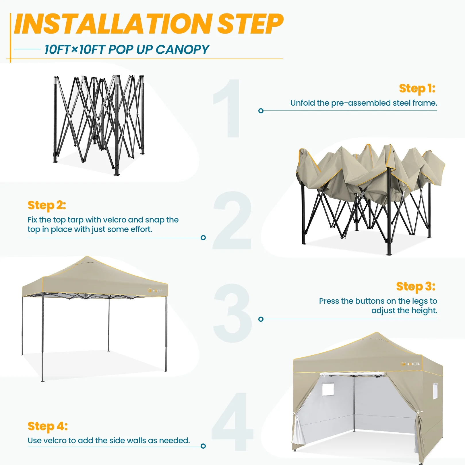 SANOPY 10'x10' Pop up Canopy Tent Anti-UV Waterproof Outdoor Gazebo Instant Party Wedding Backyard Canopy Tent Shade Shelter for Backyard, Patio, Parties,Khaki - Image 2