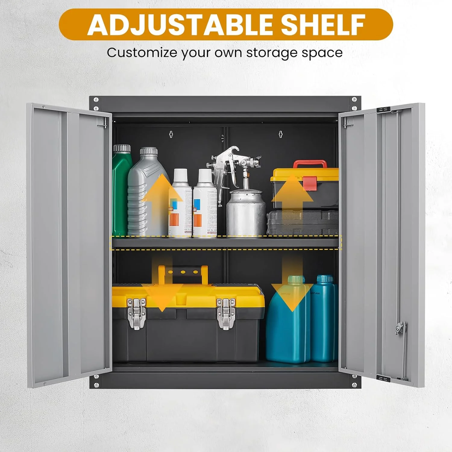 Garage Storage Cabinets Wall Mounted, 28-H Wall Cabinet Storage for Tools, Metal Cabinets with Doors and Shelves, Locking Wall Cabinet, Floating Garage Tool Cabinet for Warehouse - Image 7