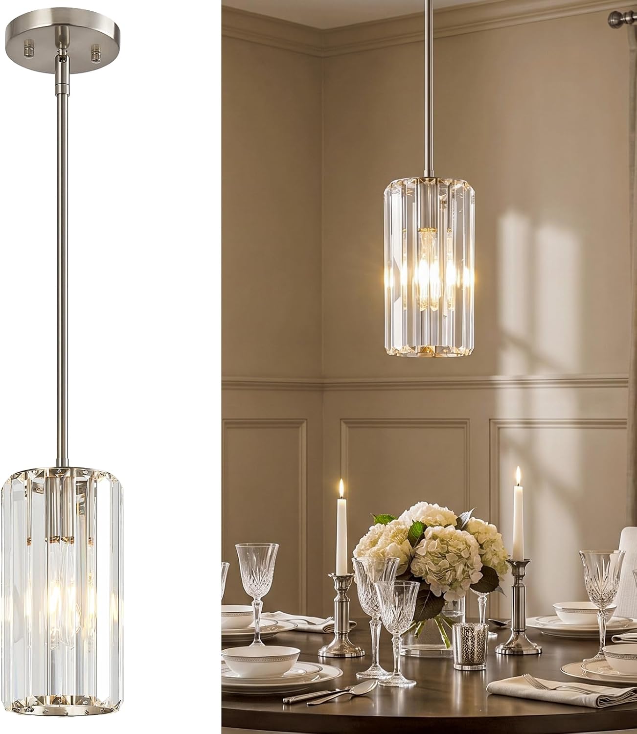 Chrome Pendant Lighting, Modern Pendant Light, Mini Crystal Chandeliers, Adjustable Pendant Light Fixture for Kitchen Island, Dining Room, Corridor & Bedroom (Chrome, 3-Pack) - Image 19