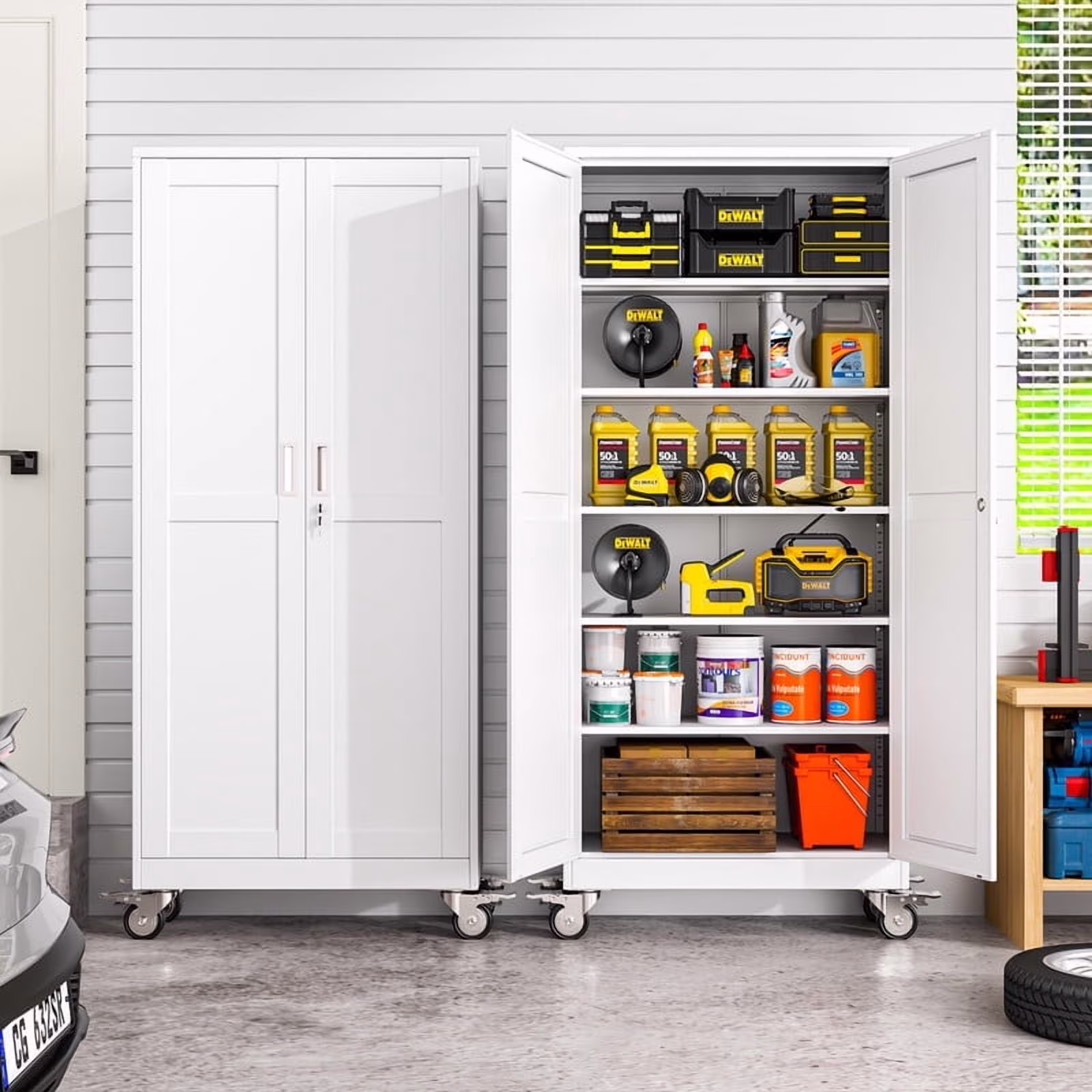 Erosoei 75"H Metal Garage Storage Cabinet with Wheels, Tool Storage Cabinet with 5 Adjustable Shelves - Image 9