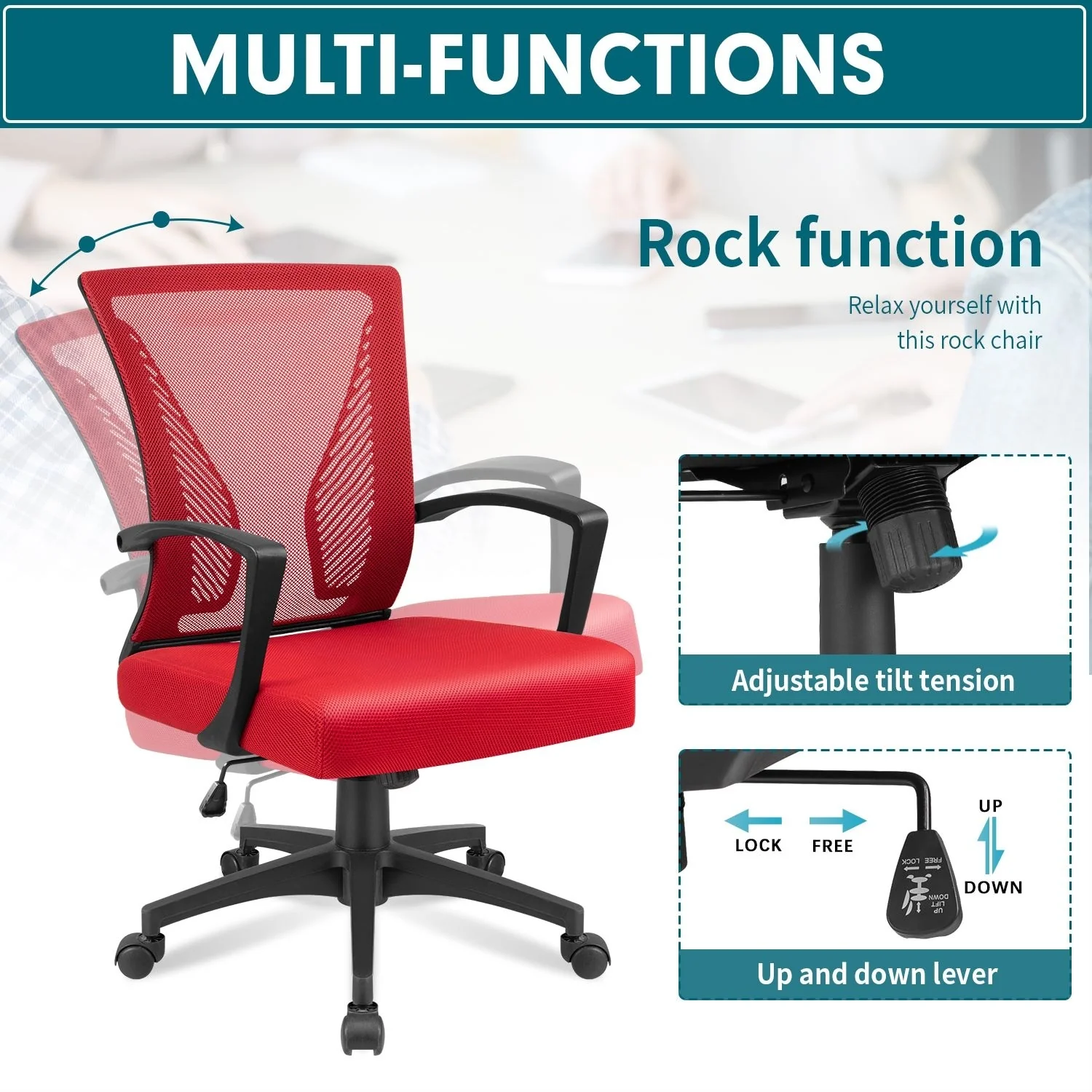 Ergonomic Mesh Office Chair with Lumbar Support, Breathable Computer Desk Chair - Image 57