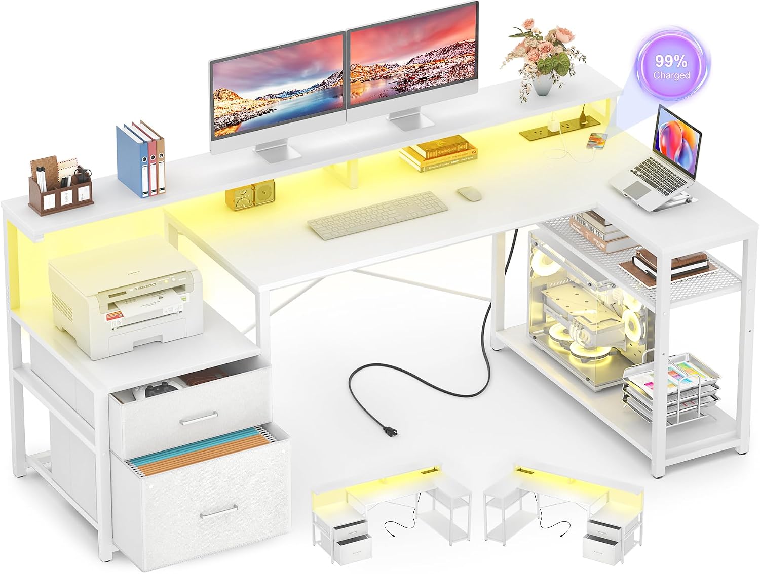 L Shaped Desk with File Drawer, Reversible L Shaped Gaming Desk - Image 2