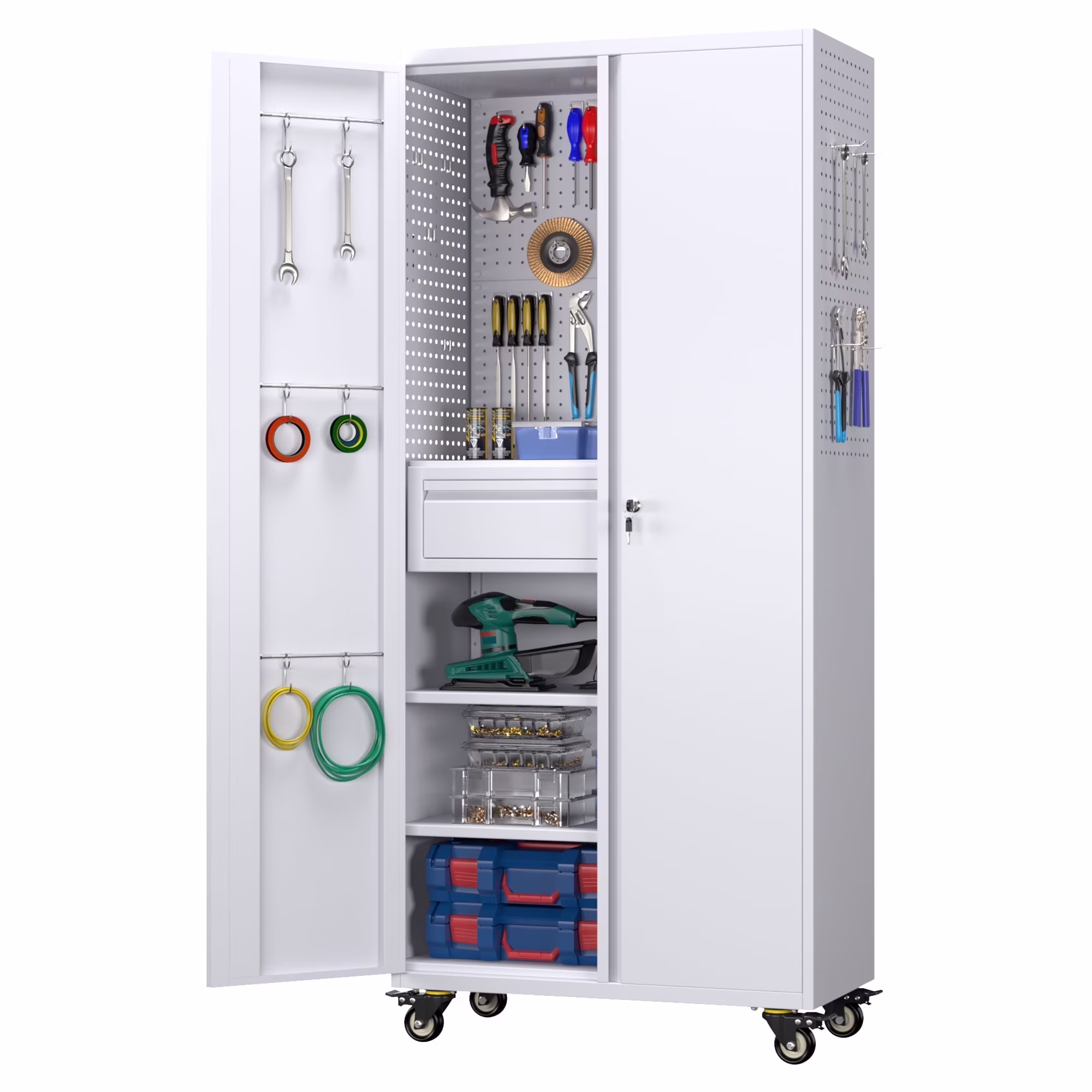 SUPEER 71" Metal Storage Cabinets with Wheels and Pegboards, Industrial Cabinet with 2 Drawers and 2 Adjustable Shelves,, Assembly Required - Image 16