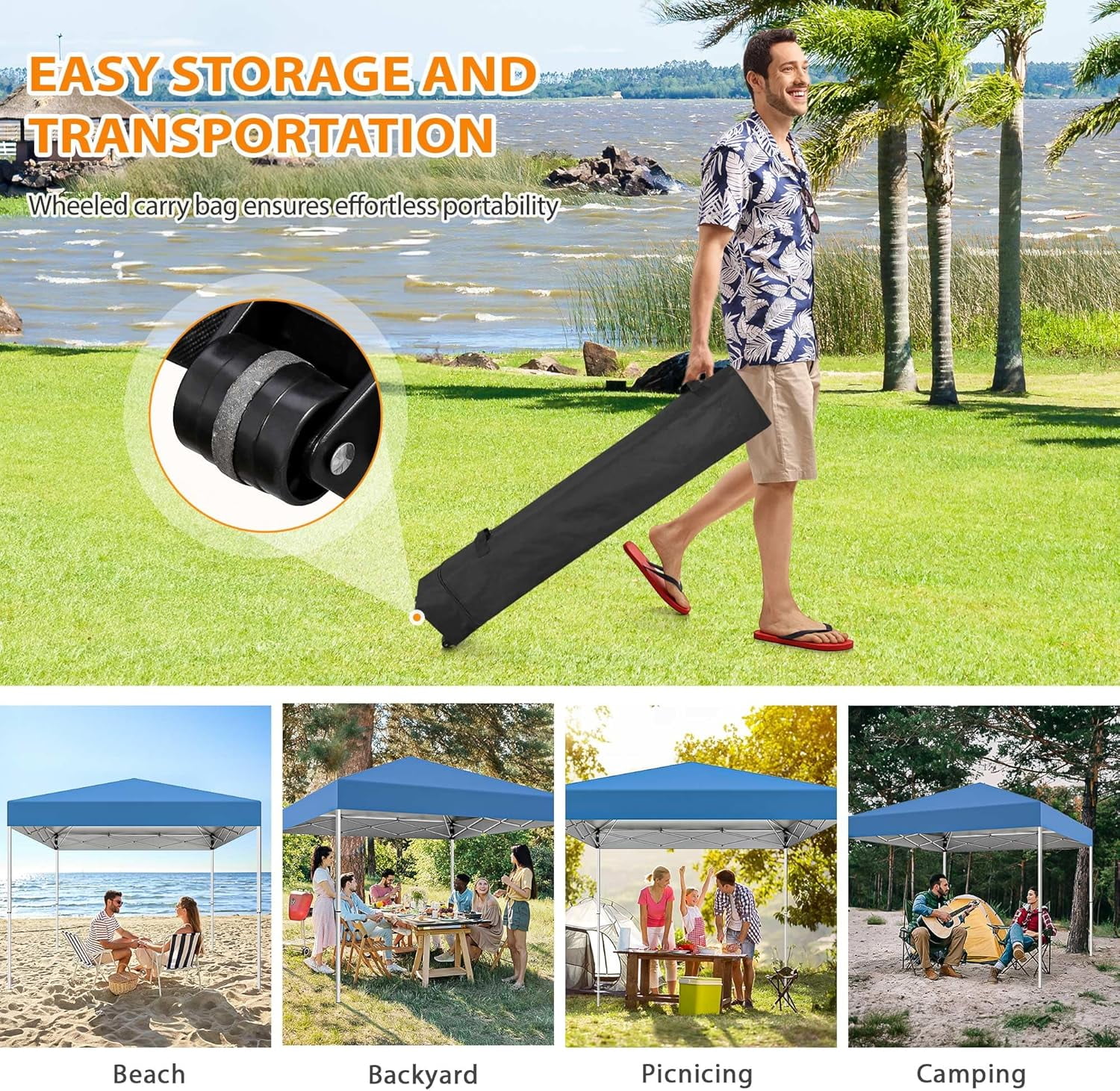 Puppys 10 X 10ft Pop Up Canopy Tent Easy Set up Outdoor Instant Straight Legs Portable Gazebo Shelter with Wheeled Bag for Camp Beach Patio and Garden (Blue) - Image 8
