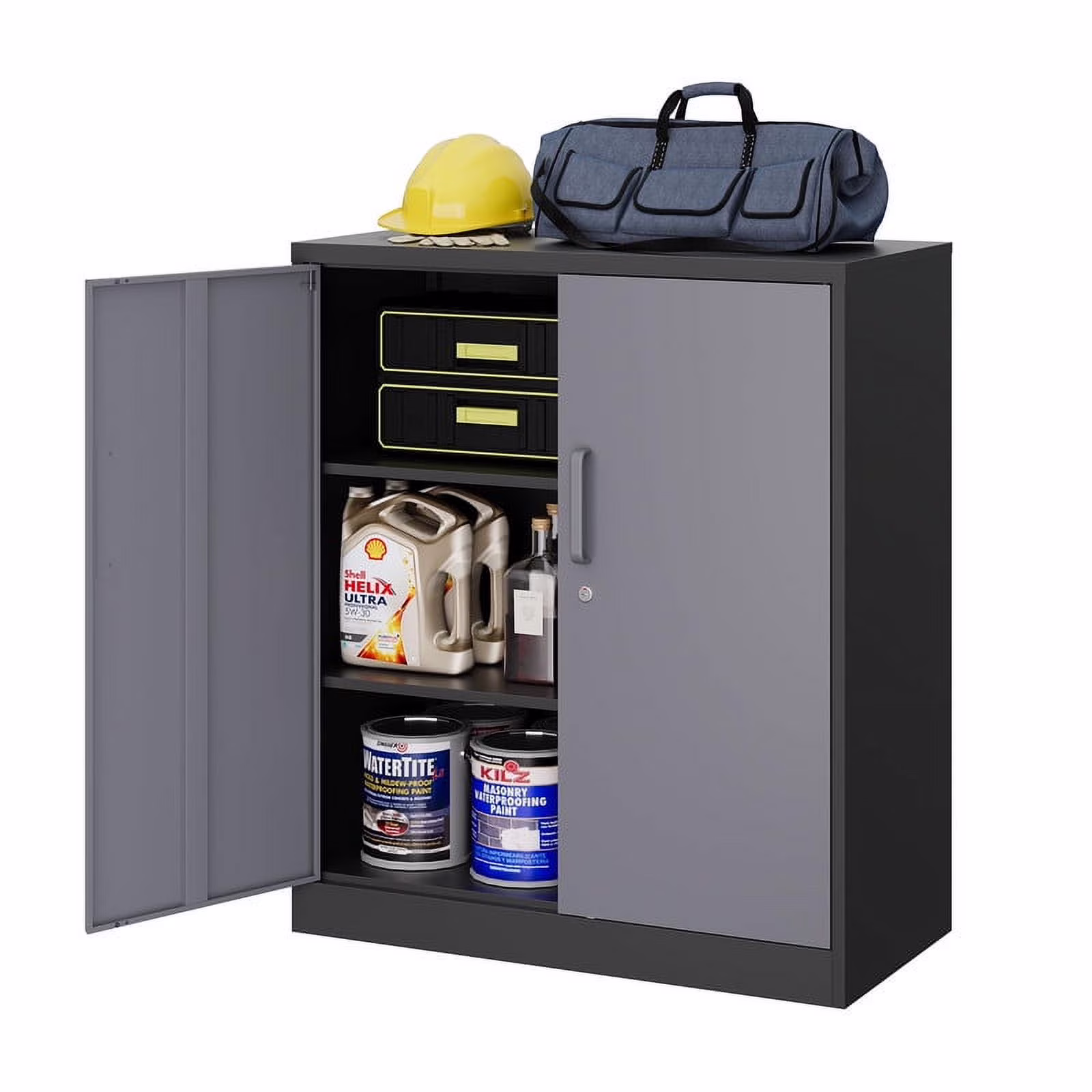 STANI Metal Storage Cabinet with Locking Doors, Garage Lockable Steel Cabinets with 4 Doors and 5 Shelves for Home, Garage, Pantry Workshop Warehouse - Image 7