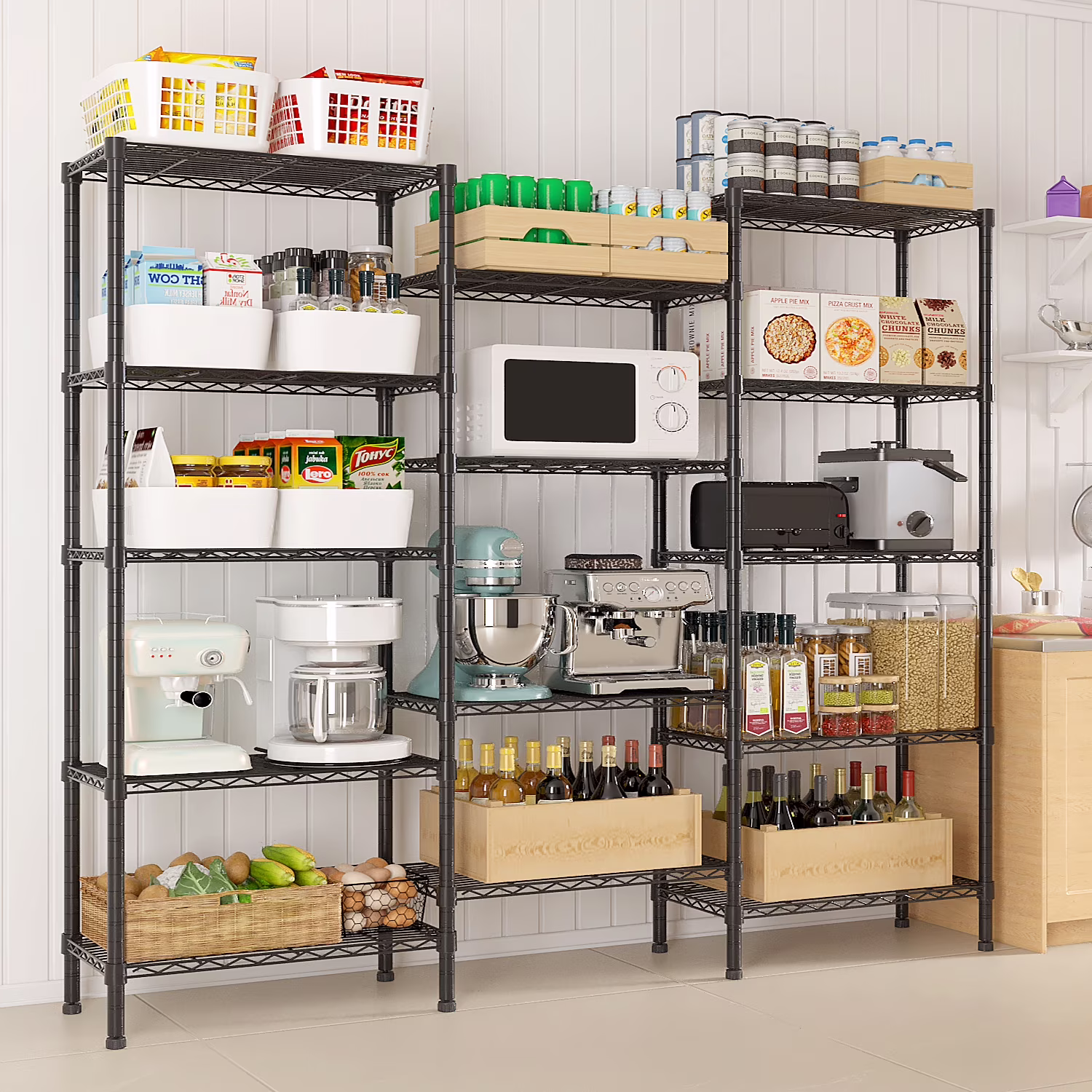 Zimtown Heavy Duty Storage Shelves, 63"W Wire Shelving Unit, Adjustable 4 Tier Metal Shelves Organizer Silver for Pantry Kitchen Basement, 1500 lbs Capacity - Image 5
