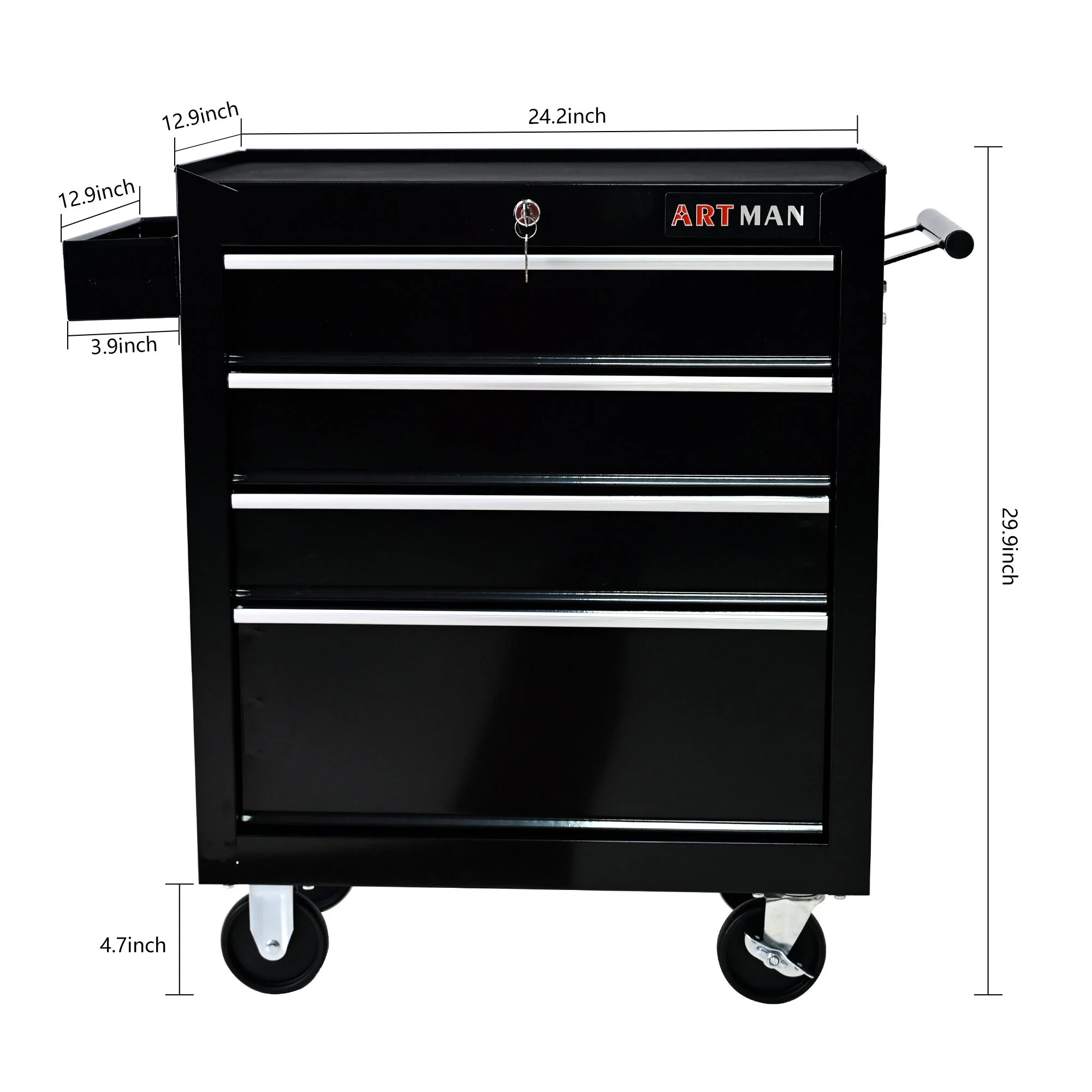 Tool Cabinets Rolling Tool Chest, 4 Drawer Tool Box with Wheels, Heavy Duty Industrial Service Cart Storage Organizer with Locking System, Rolling Tool Box Organizer Tool Case for Garage, Repair Shop - Image 5
