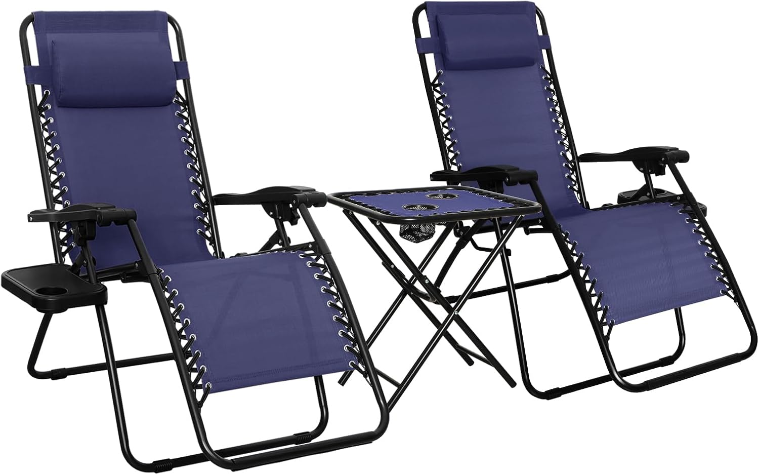 Outdoor Textilene Adjustable Zero Gravity Folding Reclining Lounge Chair Set with Cup Holder, Side Table, Headrest, Weather-Resistant, 35 x 26 x 43 inches, Beige, 2-Pack - Image 2