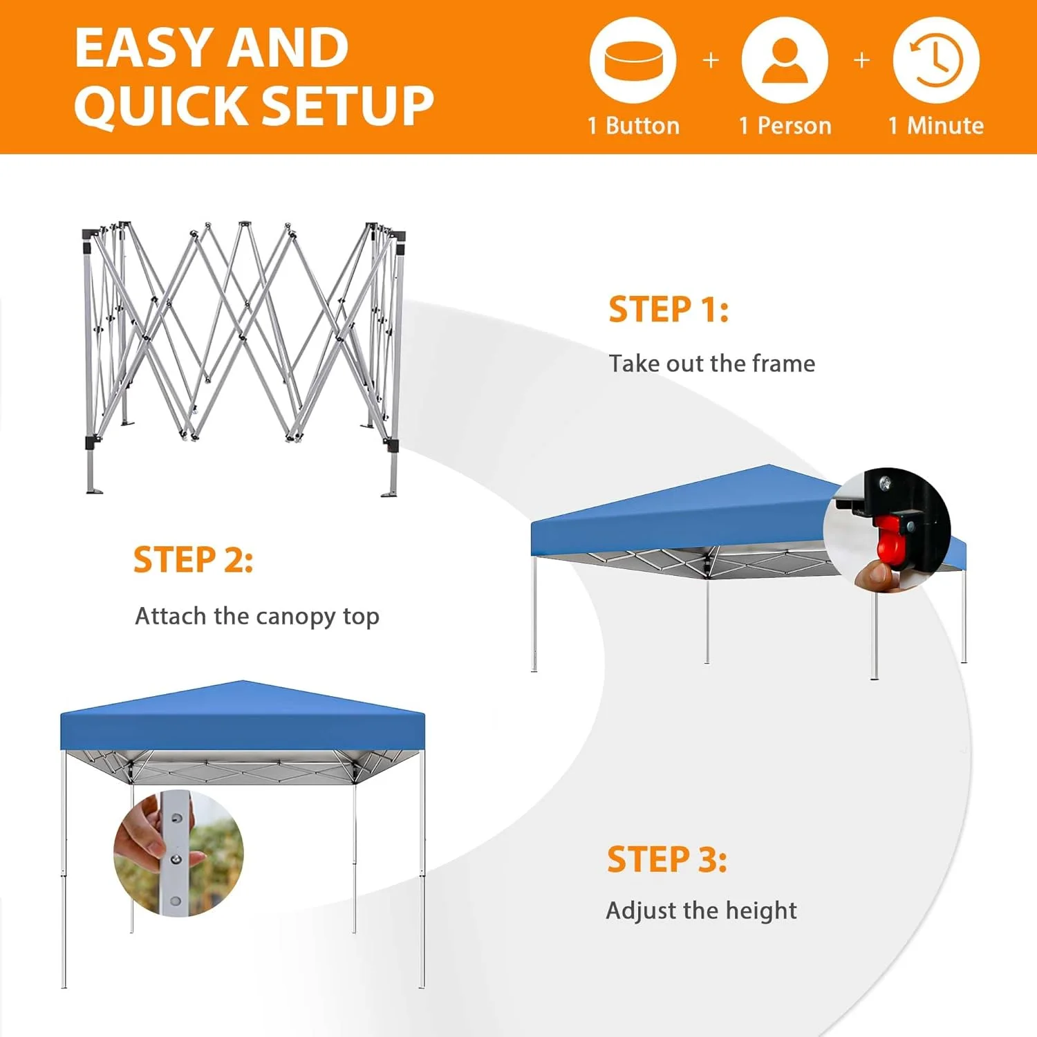 Puppys 10 X 10ft Pop Up Canopy Tent Easy Set up Outdoor Instant Straight Legs Portable Gazebo Shelter with Wheeled Bag for Camp Beach Patio and Garden (Blue) - Image 6
