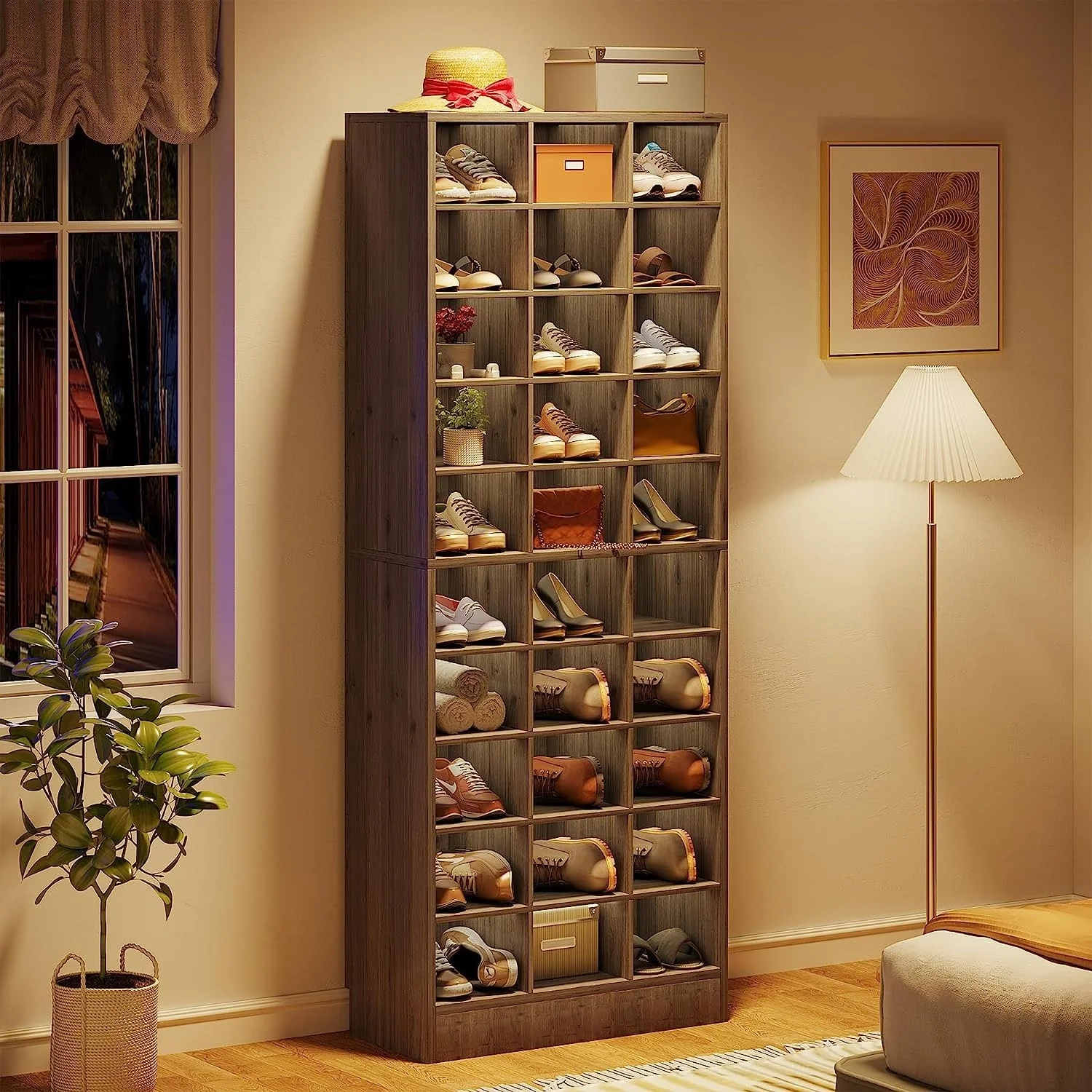 10-Tier Tall Shoe Cabinet, 30-Pair White Wood Shoe Storage Rack for Entryway and Closet - Image 6