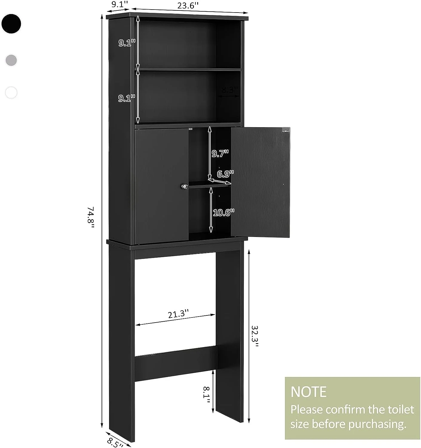 Sobaniilo Over The Toilet Storage Cabinet for Bathroom, Storage Organizer Over Toilet, Space Saver W/Adjustable Shelf & Open Storage Shelf, 75in, White - Image 16