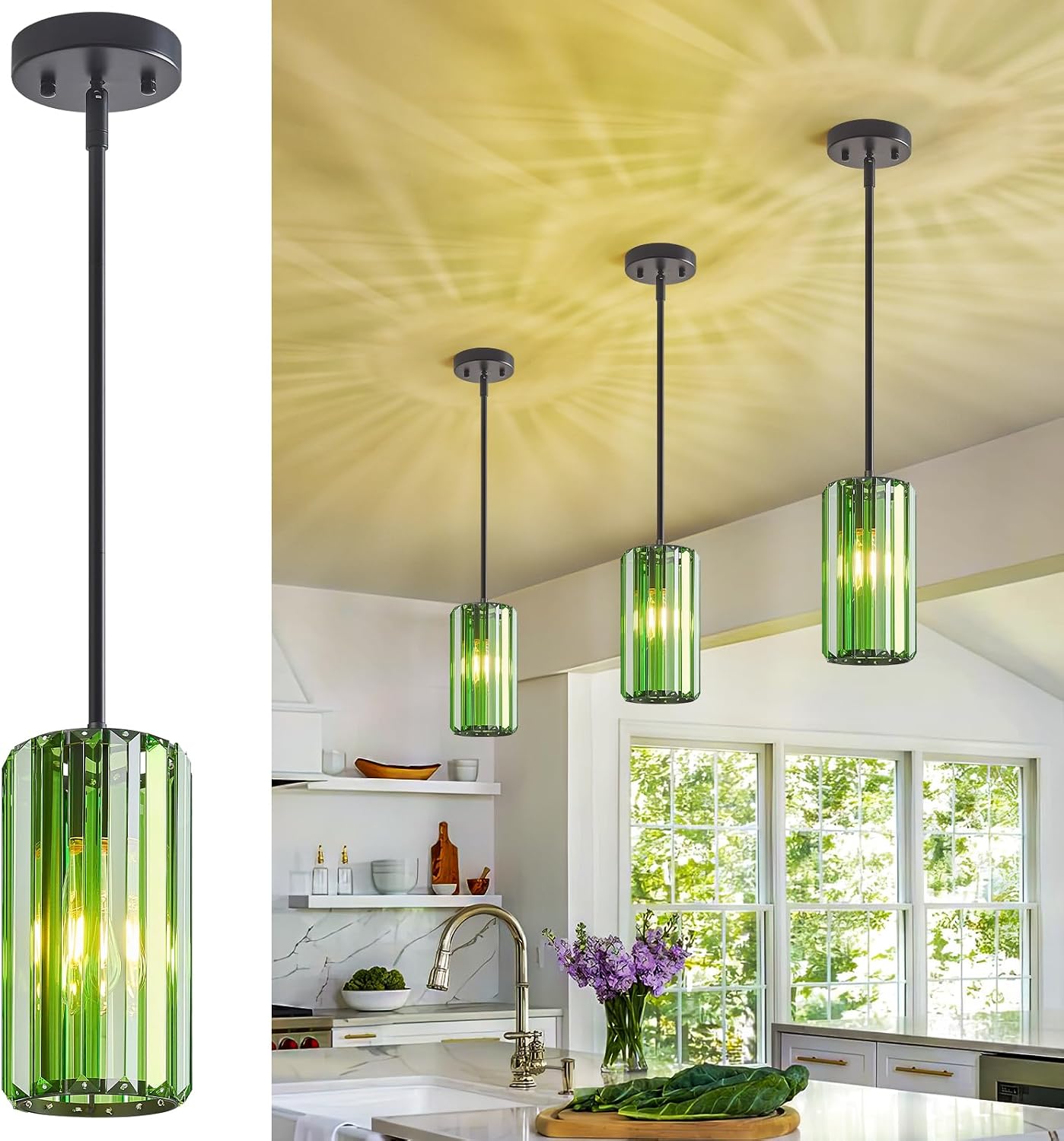 Chrome Pendant Lighting, Modern Pendant Light, Mini Crystal Chandeliers, Adjustable Pendant Light Fixture for Kitchen Island, Dining Room, Corridor & Bedroom (Chrome, 3-Pack) - Image 14