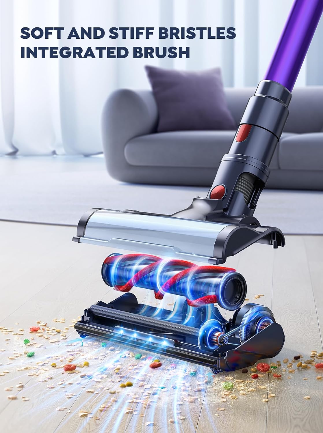 Cordless Vacuum Cleaner, 2 Batteries 110 Mins Runtime Vacuum Cleaners for Home, 45KPA 550W Stick Vacuum with Brushless Motor, Automatically Adjust Suction, Handheld Vacuum for Pet Hair/Carpet/Floor - Image 8