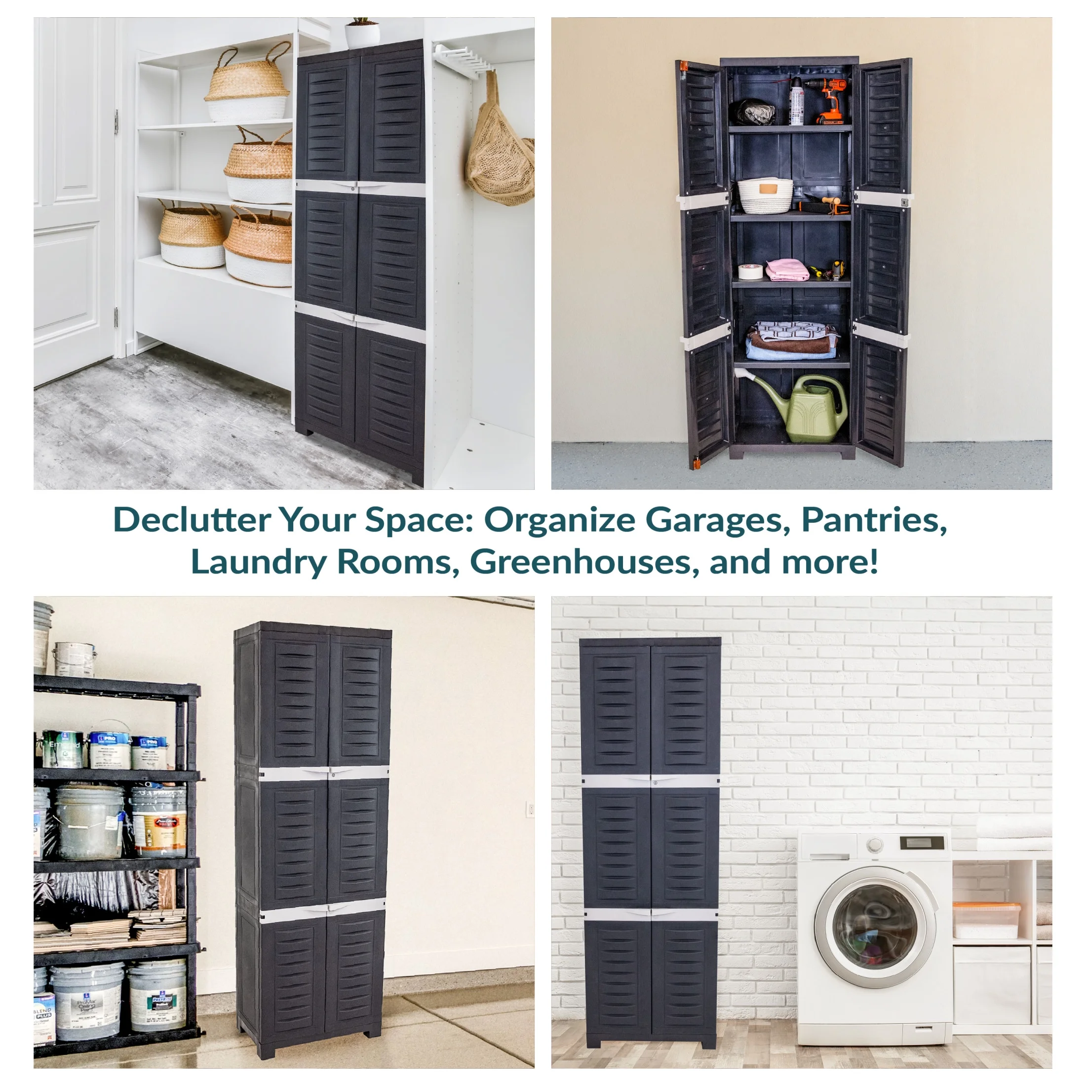 Sunnydaze Lockable Adjustable 72" Plastic 4-Shelf Freestanding Garage Storage Cabinet, Charcoal with Gray Trim - Image 14