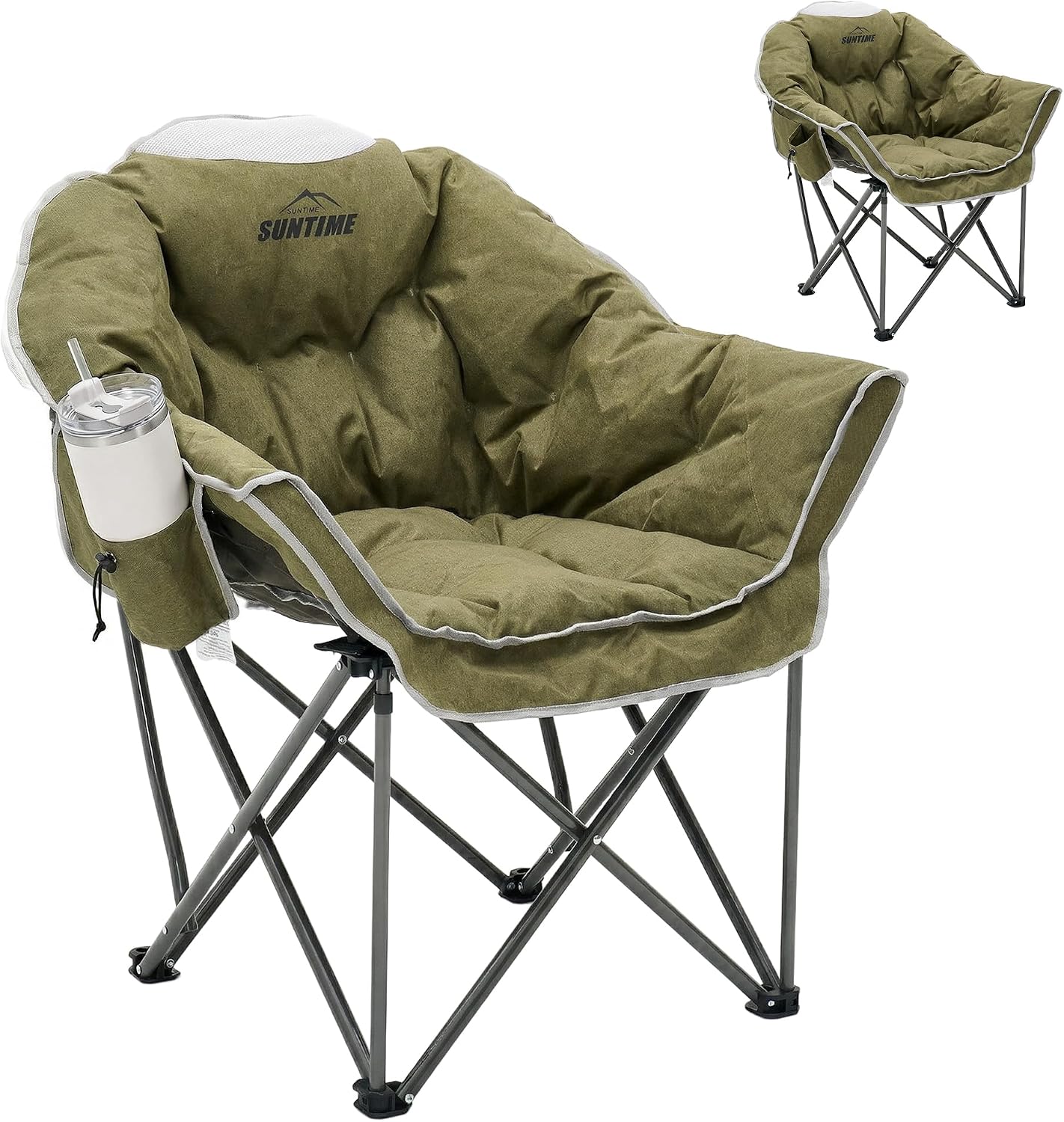 Oversized Padded Camping Chair with Adjustable Cup Holder,Beige(2 Pack) - Image 3