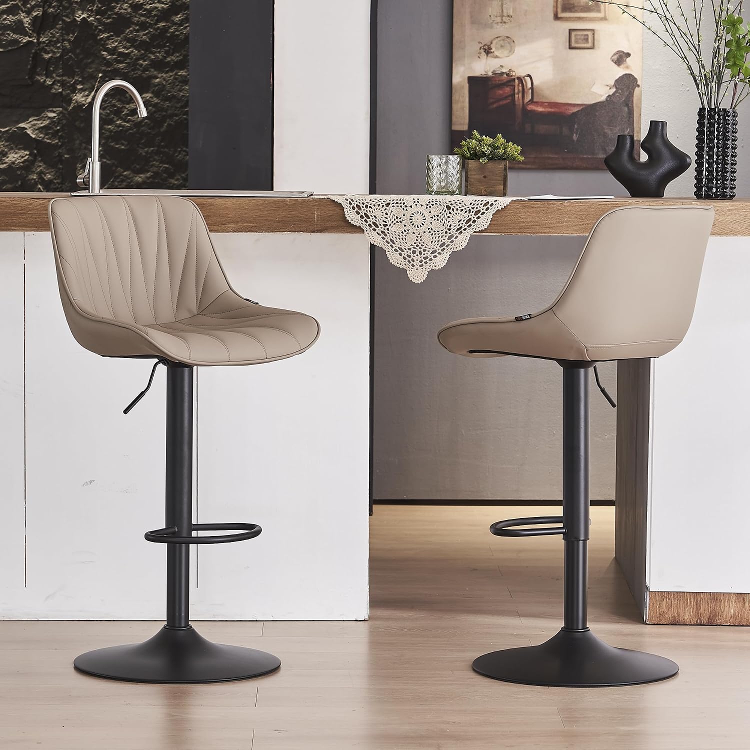 Bar Stools Set of 2 for Kitchen Island, White Faux Leather Padded - Image 9