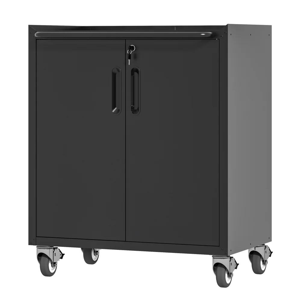 Tcbosik Rolling Storage Cabinet with Storage, Metal Tool Cabinet with Adjustable Shelf and 2 Doors, Lockable Storage Cabinet for Home Office Garage Basement, Black - Image 4